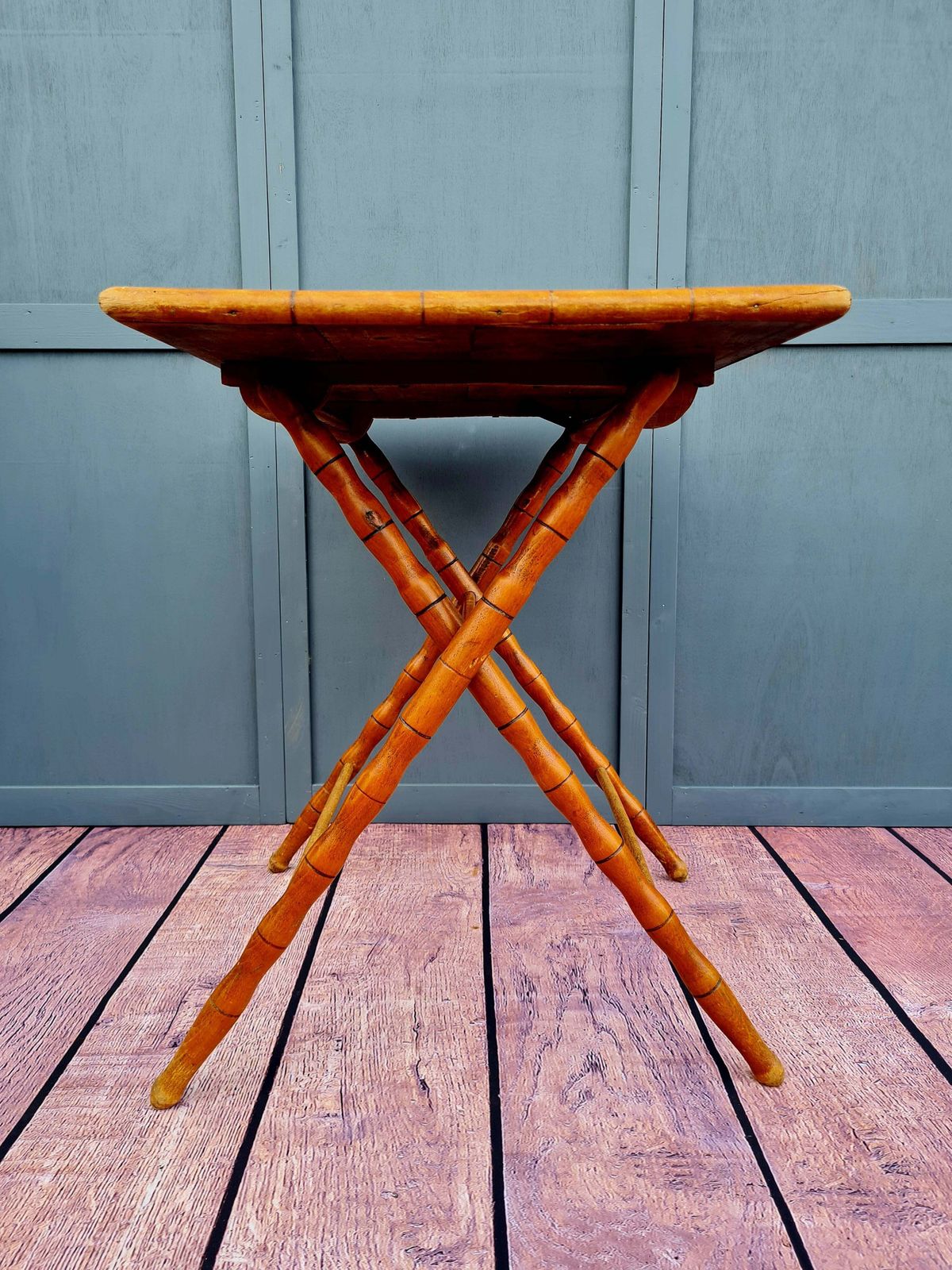 Early 20th Century French Fruitwood Faux Bamboo Folding Table photo for sale