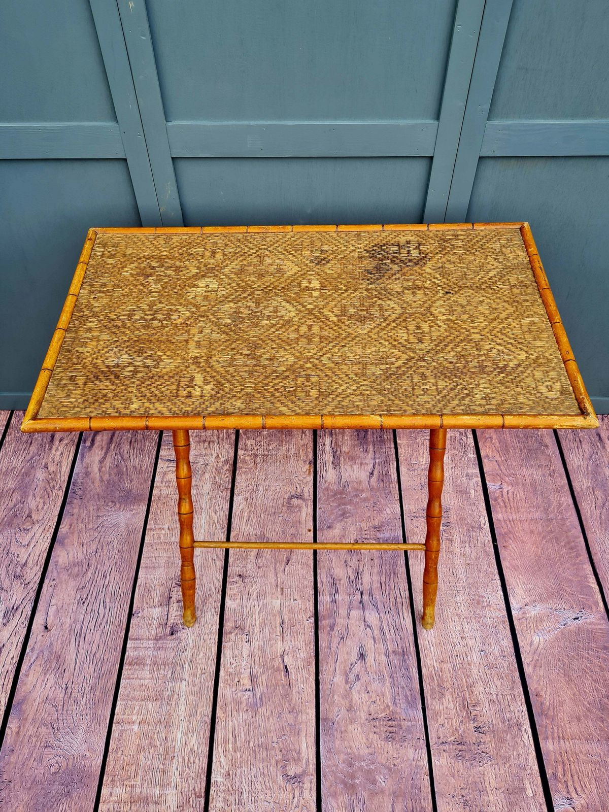 Early 20th Century French Fruitwood Faux Bamboo Folding Table photo 225.0