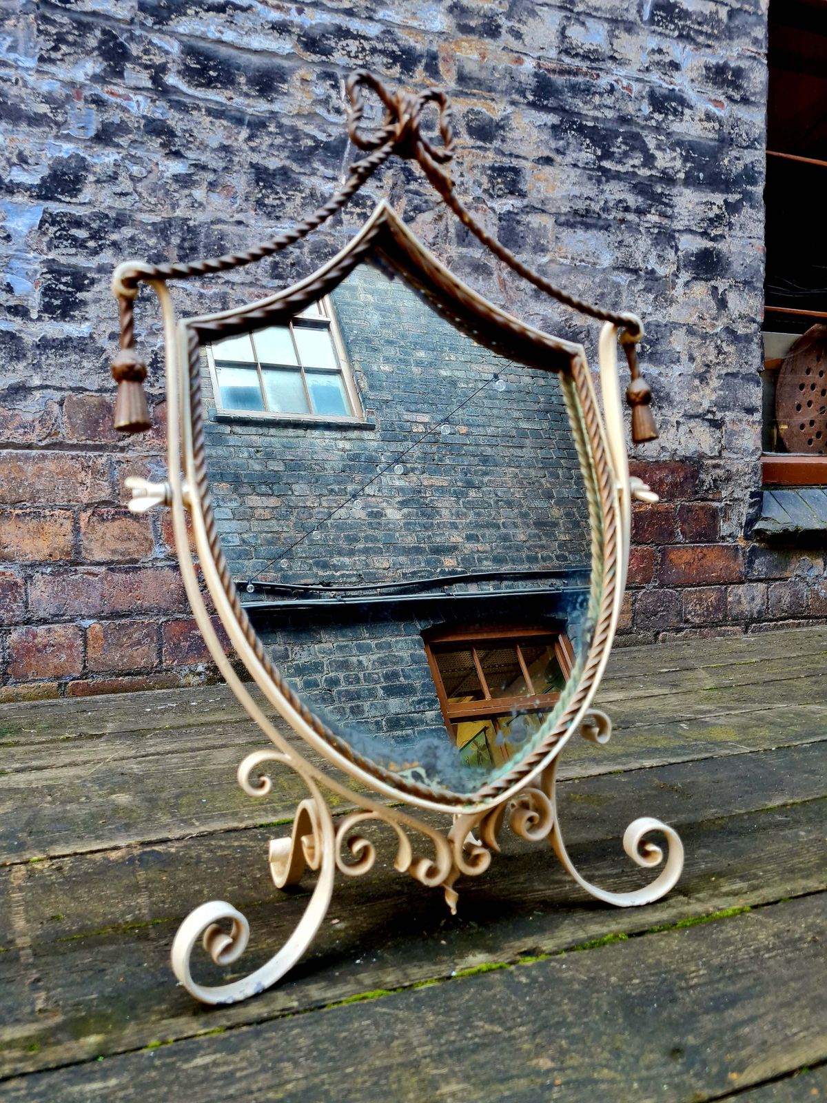 Antique Early 20th Century Wrought Iron Vanity Mirror   Table Top Mirror photo furniture