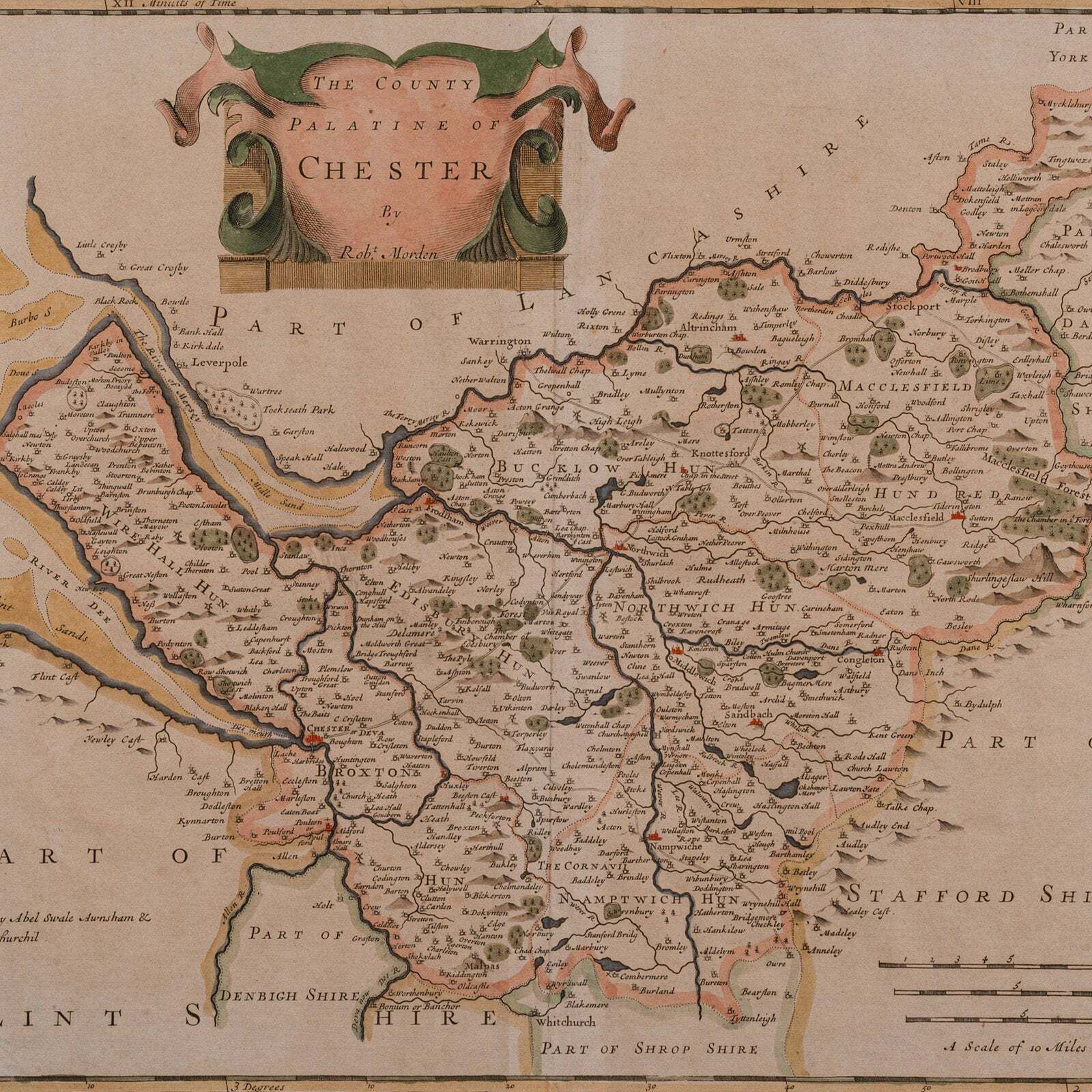 Antique County Map, Cheshire, English, Framed Cartography, Robert Morden, 18th.C photo Art