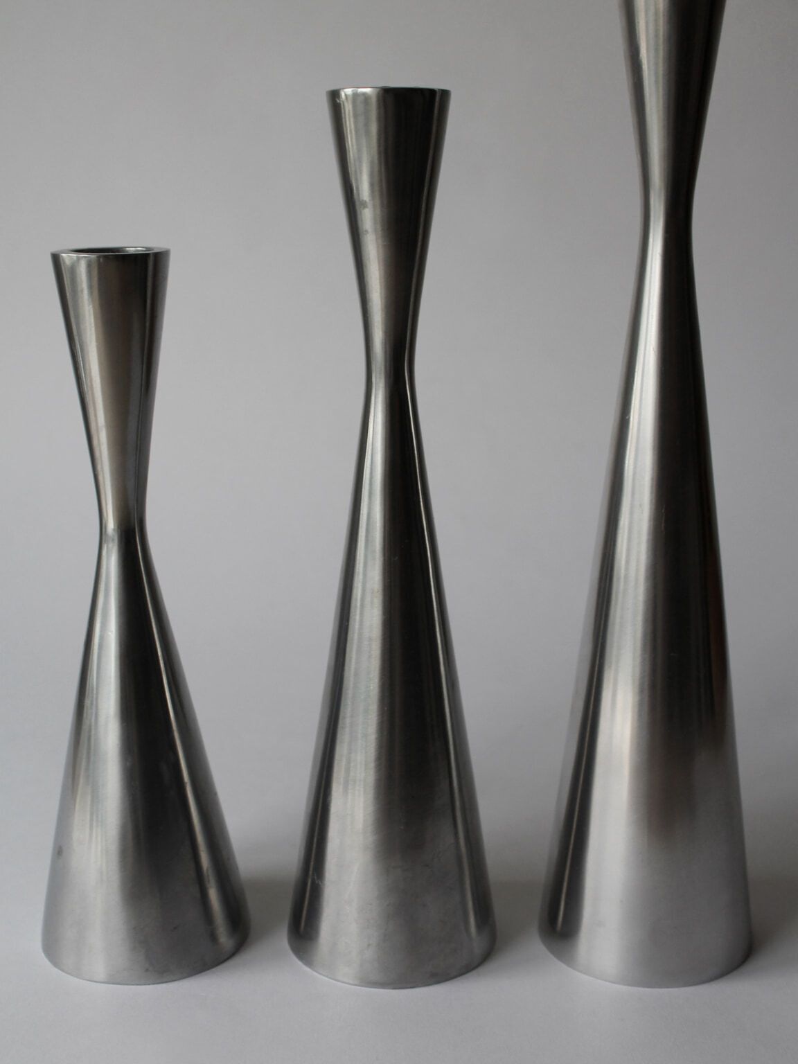 Polished Aluminum Trio Set Candle Holders photo for sale