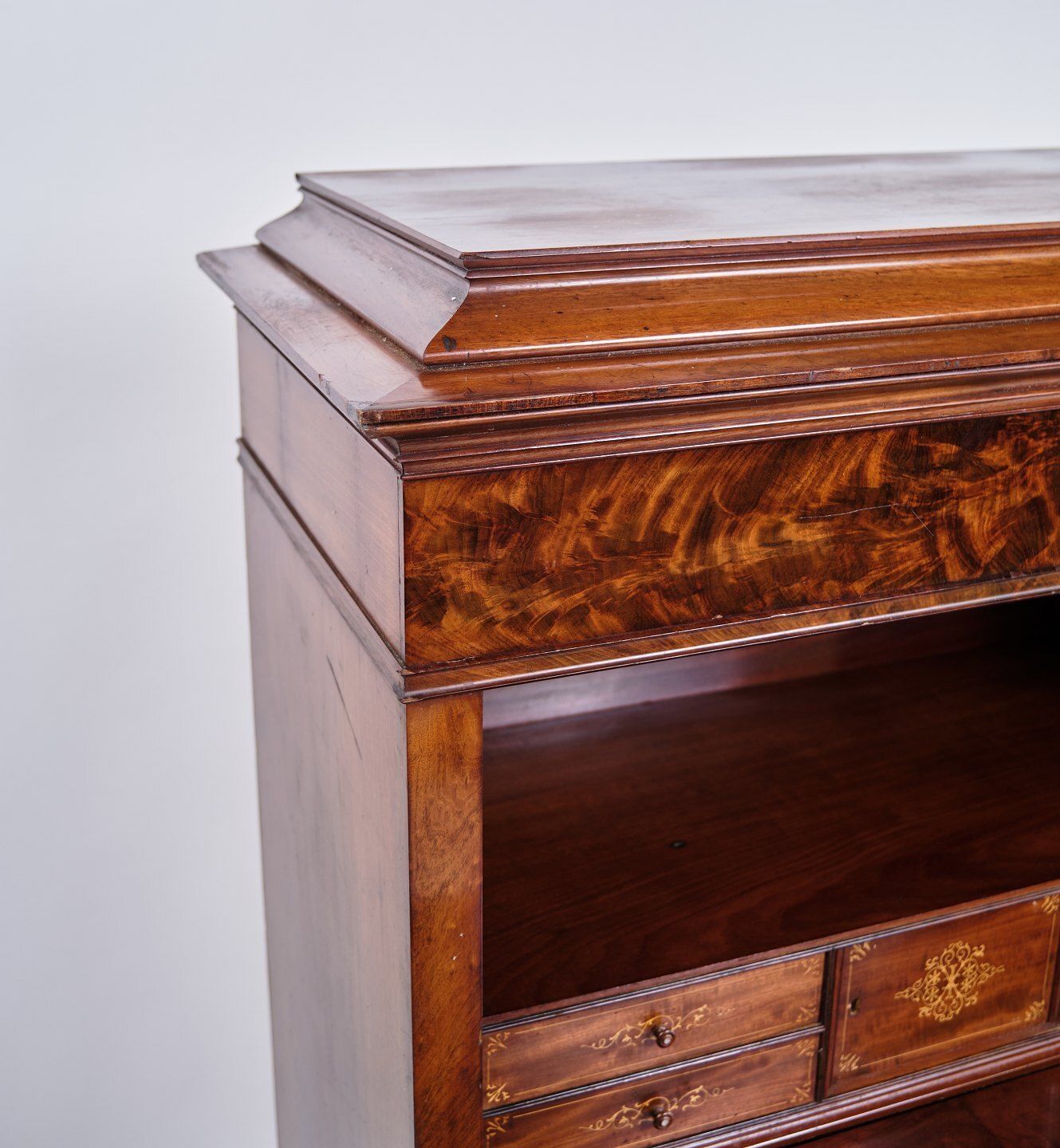 Secretary – Mahogany – Intarsia & Flame Structure – 4 Drawers – 1840s photo for sale