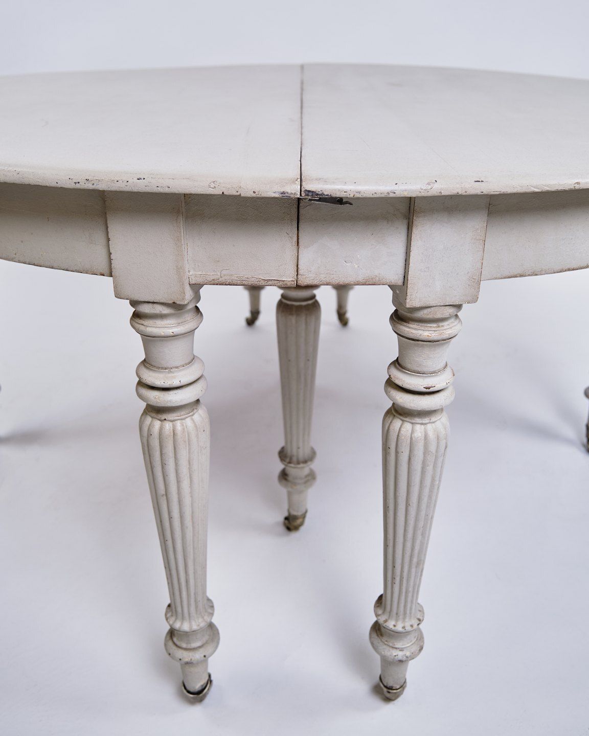 Round Dining Table / Moon Table   Louis Seize   Gray Painted   Round Legs   Brass Wheels   1780s photo furniture