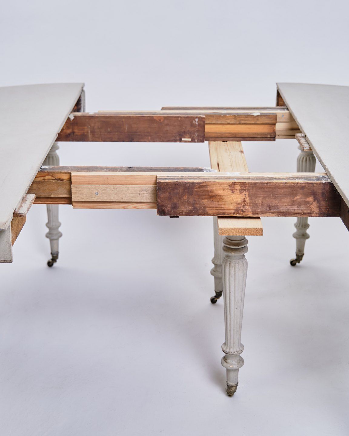 Round Dining Table / Moon Table   Louis Seize   Gray Painted   Round Legs   Brass Wheels   1780s photo vinterior