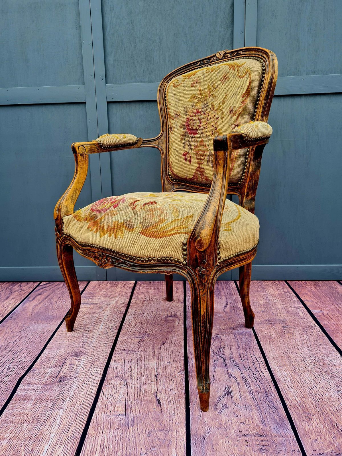 19th Century French Louis XV Style Tapestry Armchair photo furniture