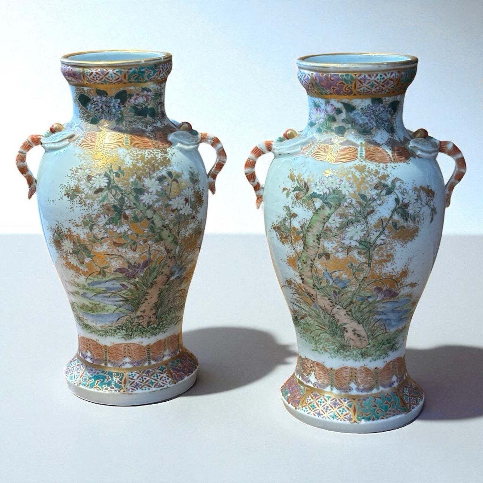 Satsuma Vases, Superb Quality, Dragon Fly Handles