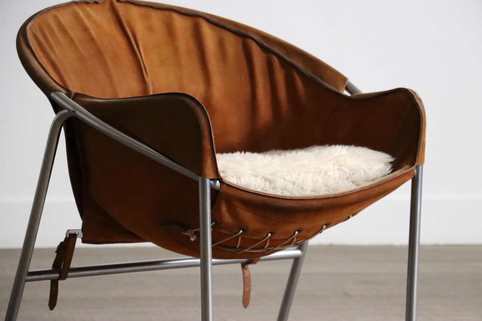 Erik Ole Jørgensen For Bovirke Easy Chair In Cognac Suede And Metal, Denmark, 1953 photo furniture