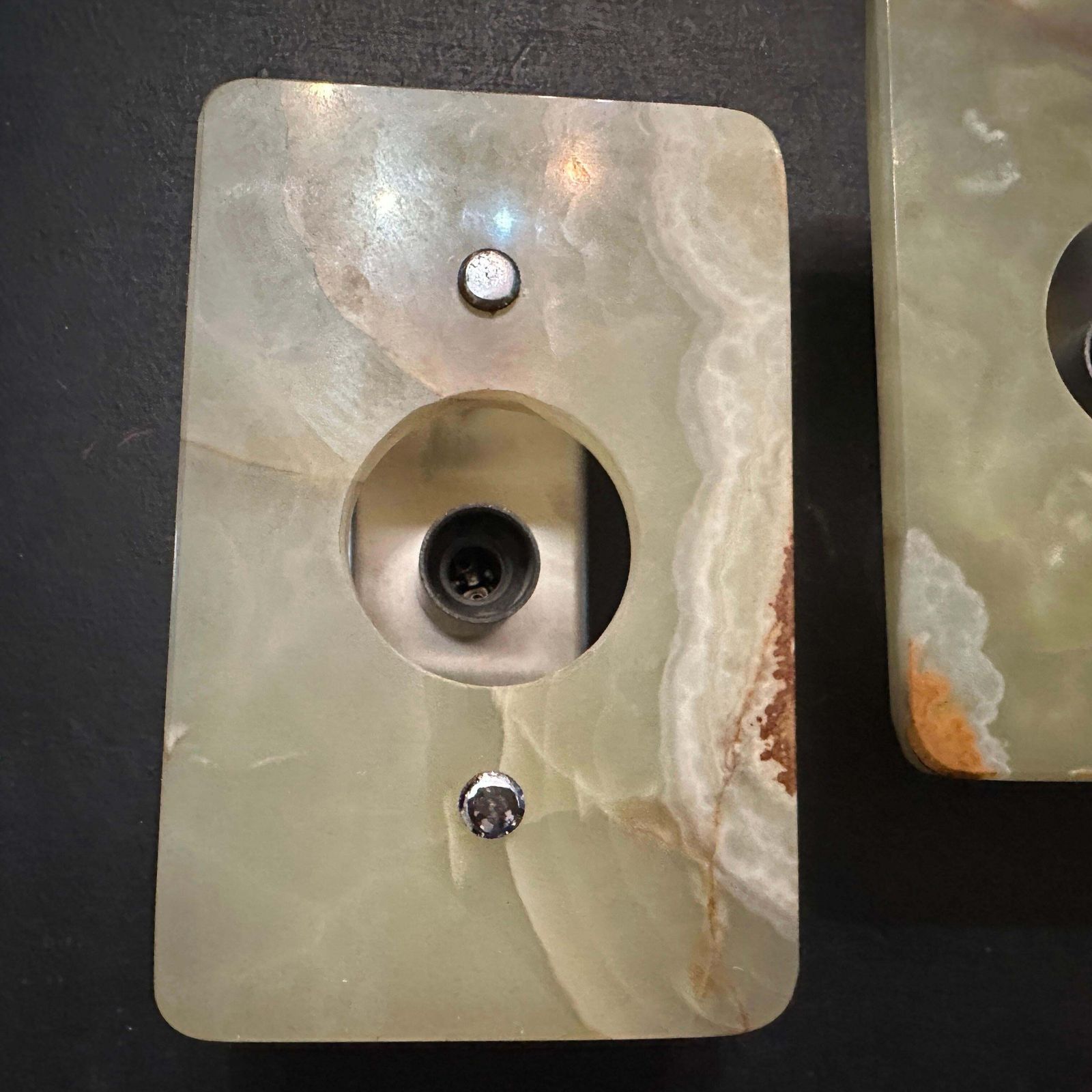A Pair Of 1970s Space Age Green And Brown Onyx Marble Italian Wall Sconces photo furniture