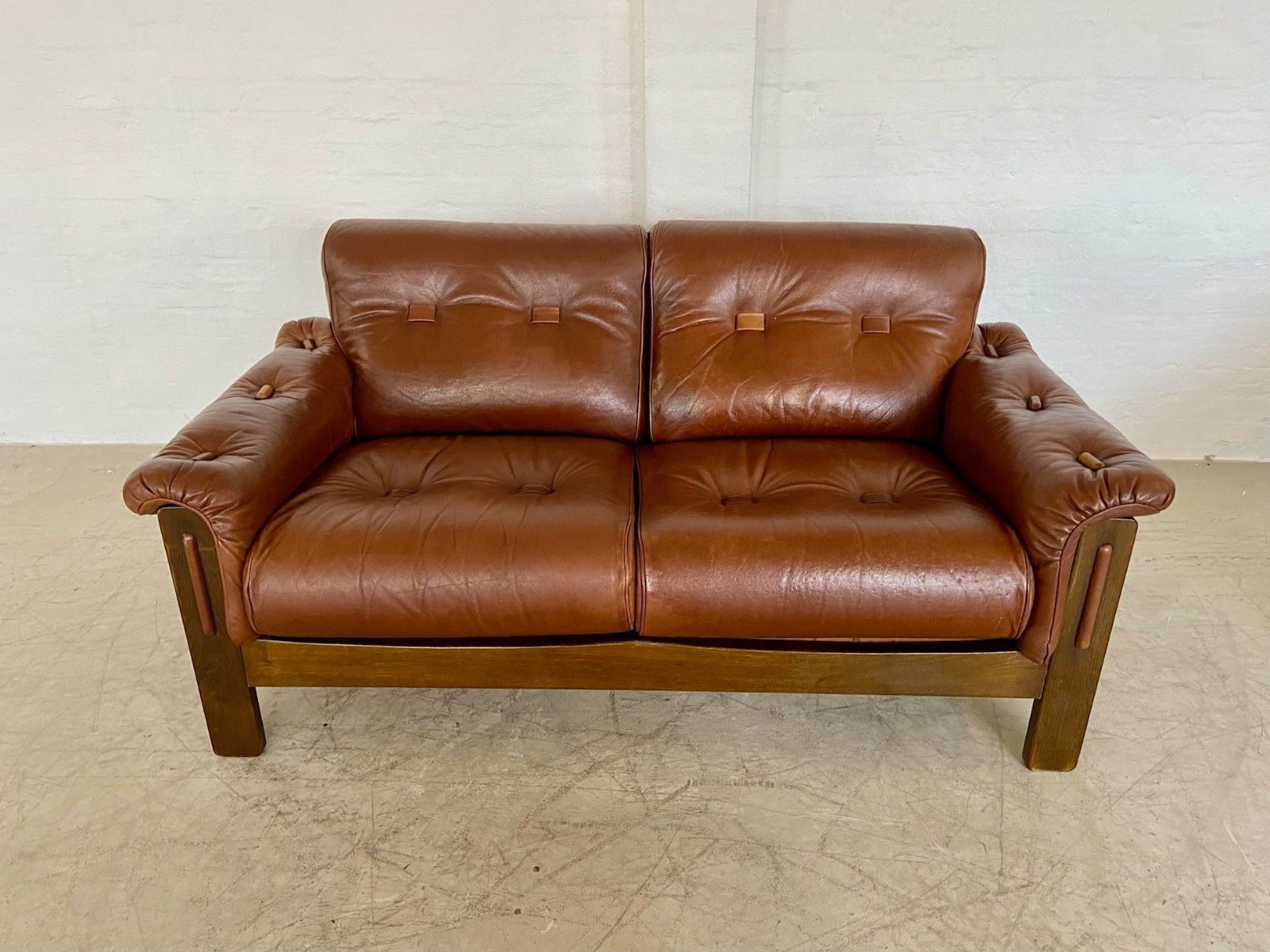 photo for sale Vintage Danish Mid Century Cognac Brown Leather 2 Seater Stouby 1970,S