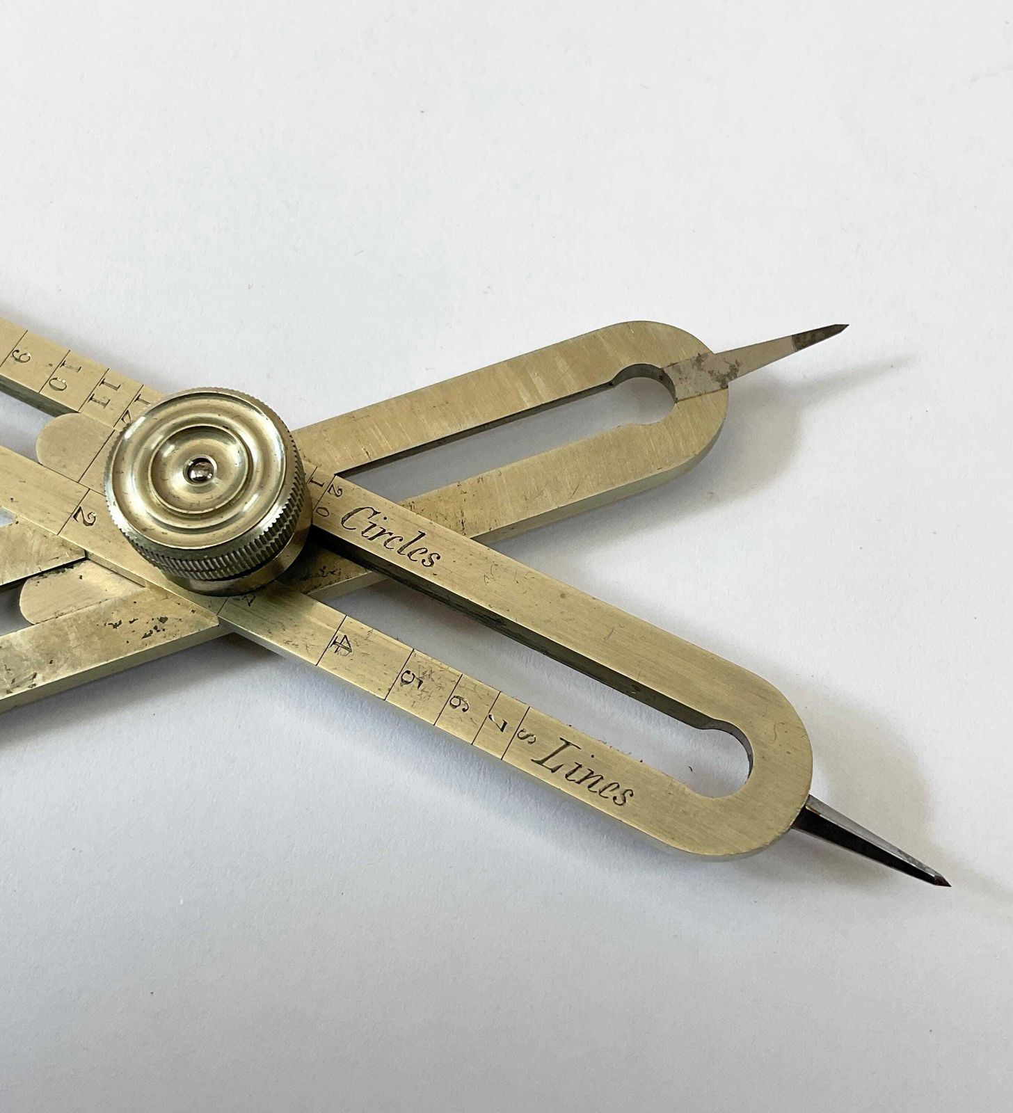 Pair Of German Silver Cased Dividers From 1864. Scientific Instrument. photo vinterior