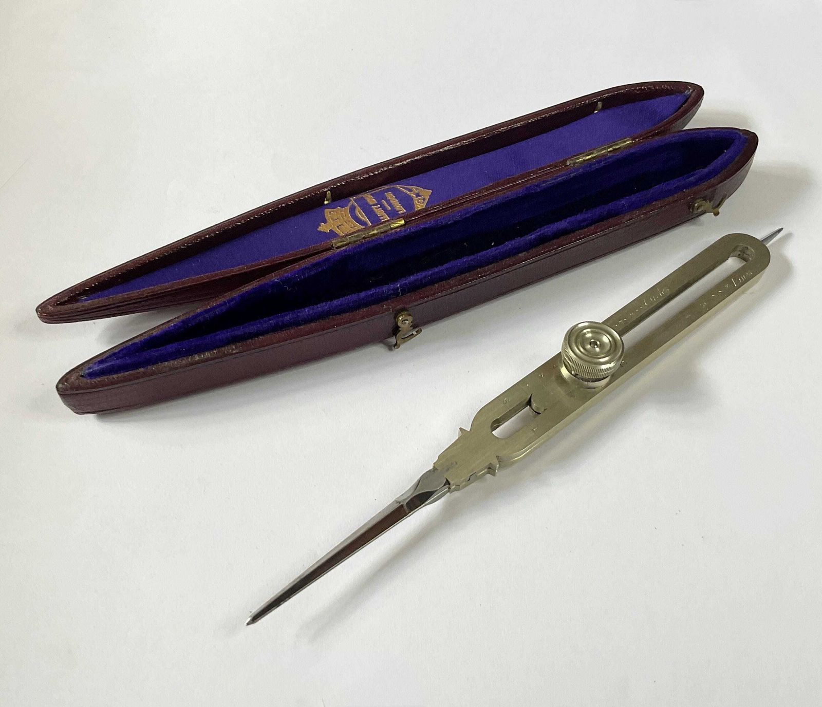 photo furniture Pair Of German Silver Cased Dividers From 1864. Scientific Instrument.