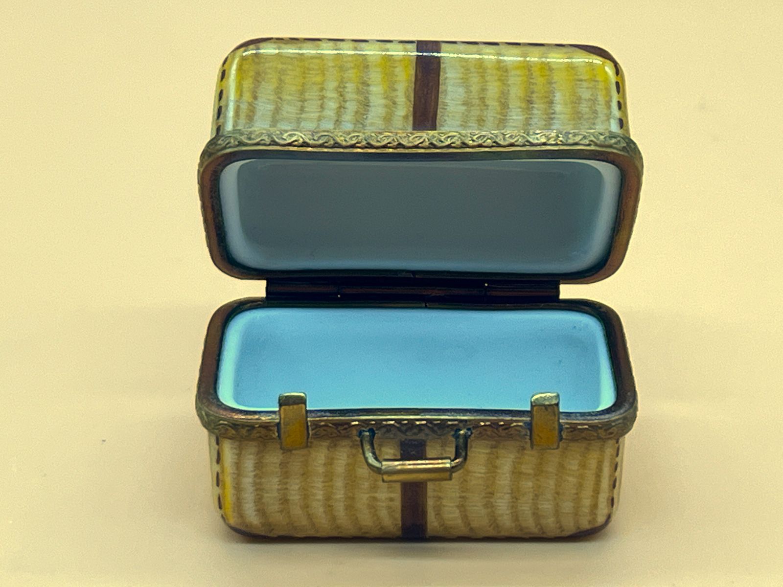 Marque Deposee Limoges Porcelain France Suitcase Shape Bon Voyage Hand Painted Trinket / Jewelry Box. photo vinterior
