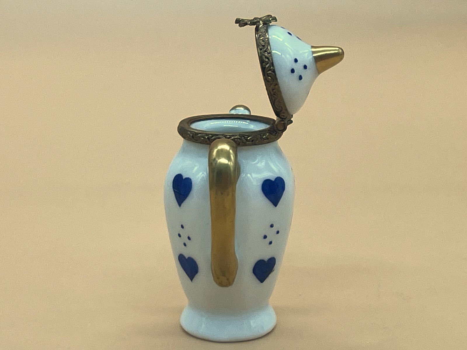 Marque Deposee Limoges Porcelain France Coffee Pot Shaped Hand Painted Trinket / Jewelry Box. photo furniture