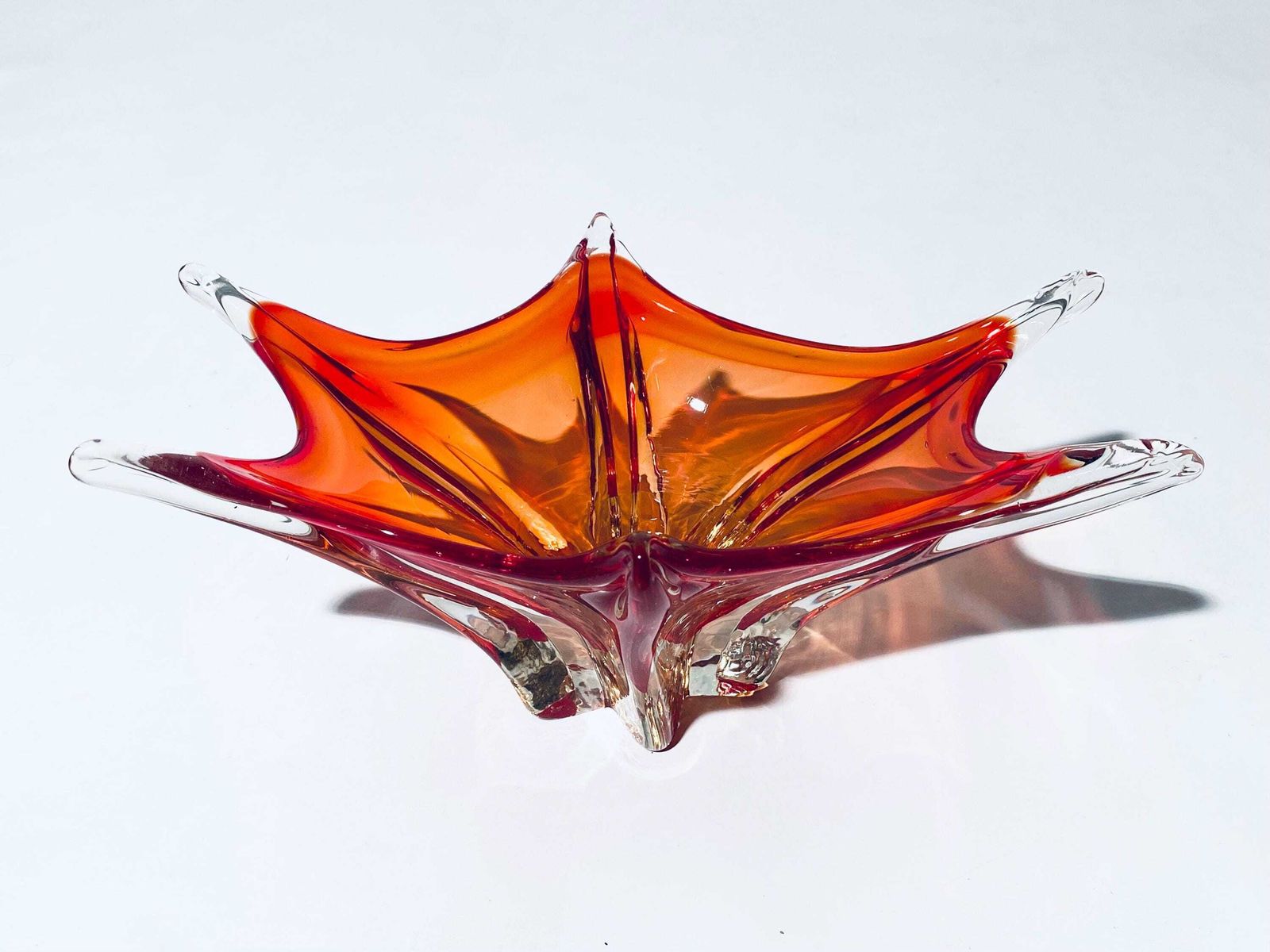 Vintage Fratelli Toso Murano 1960s Red Orange Sommerso Glass Fruit Bowl photo furniture