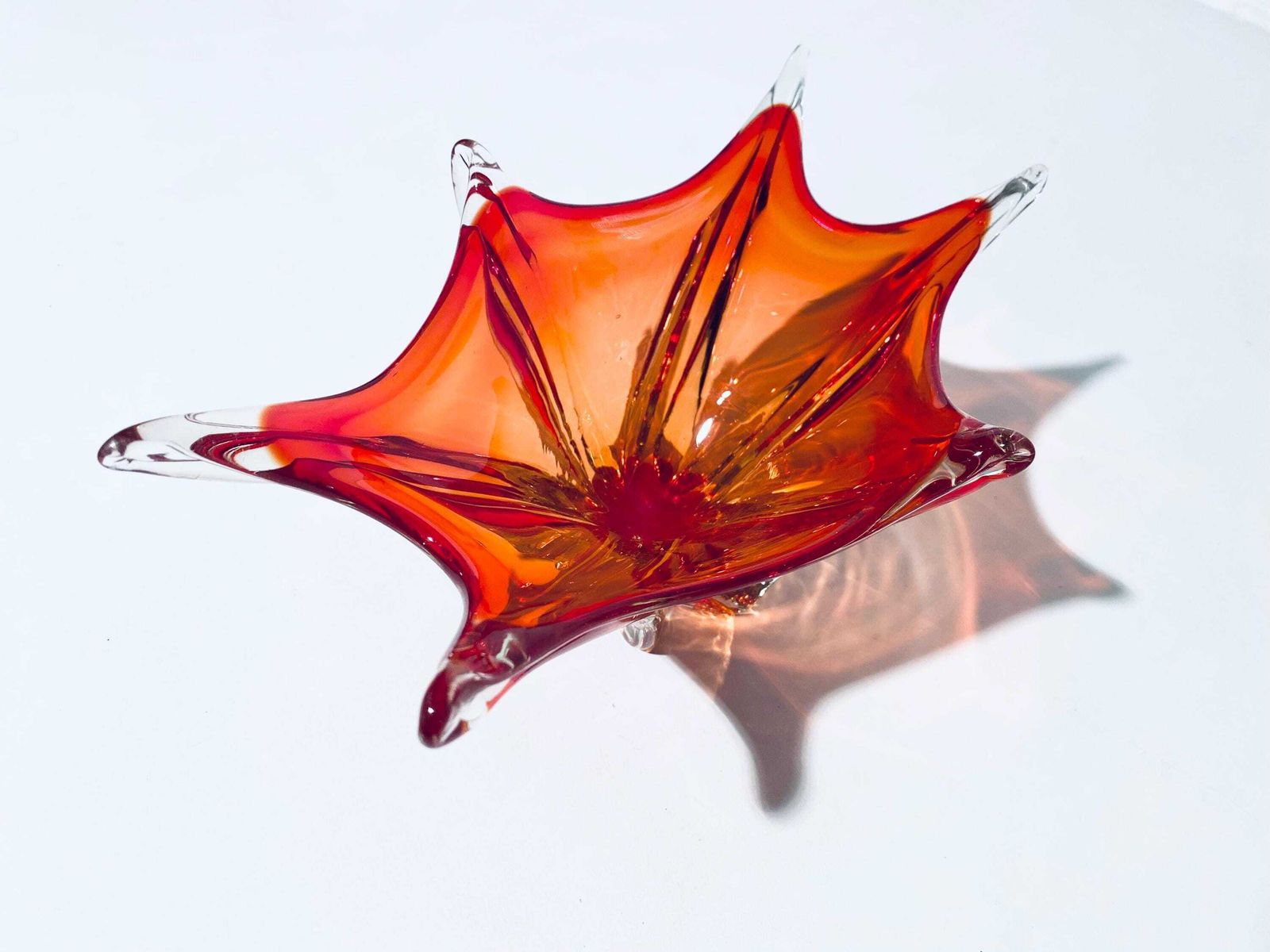 Vintage Fratelli Toso Murano 1960s Red Orange Sommerso Glass Fruit Bowl photo Home Decor