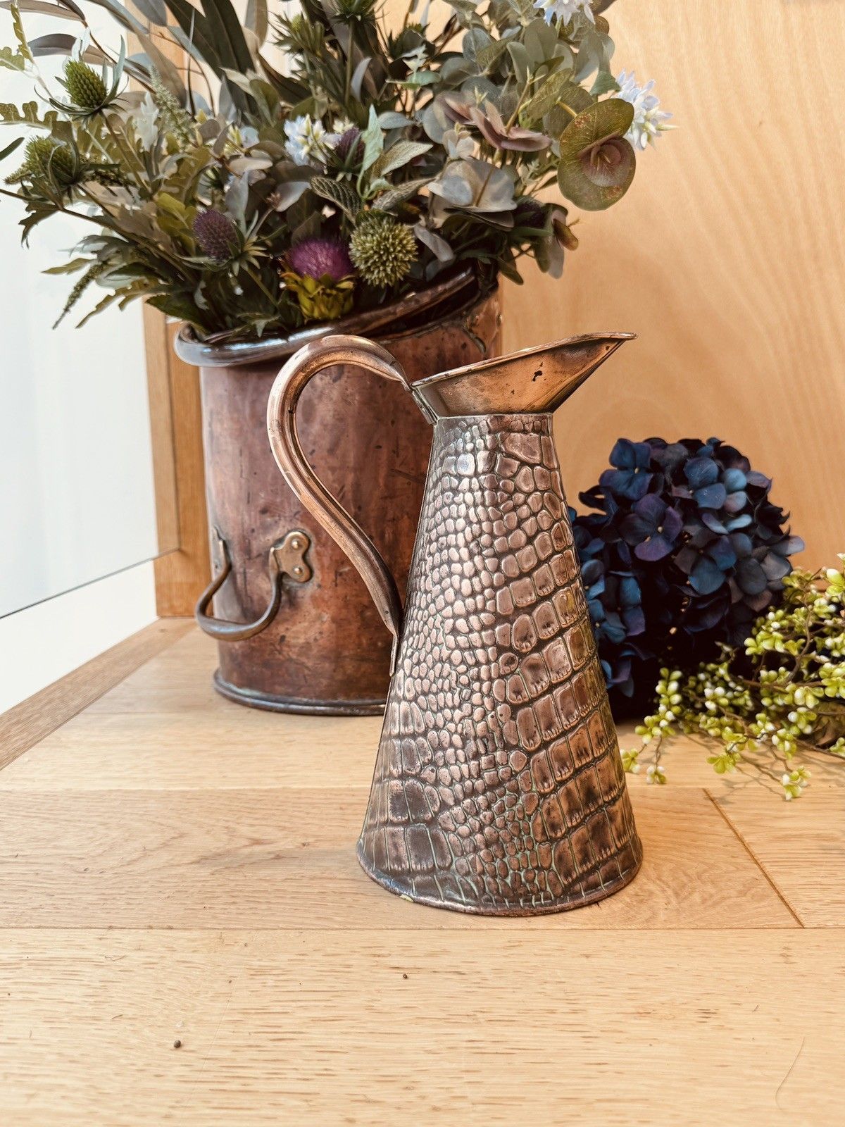 Antique Joseph Sankey & Sons Alligator/Lizard Textured Copper Jug Or Vase photo furniture
