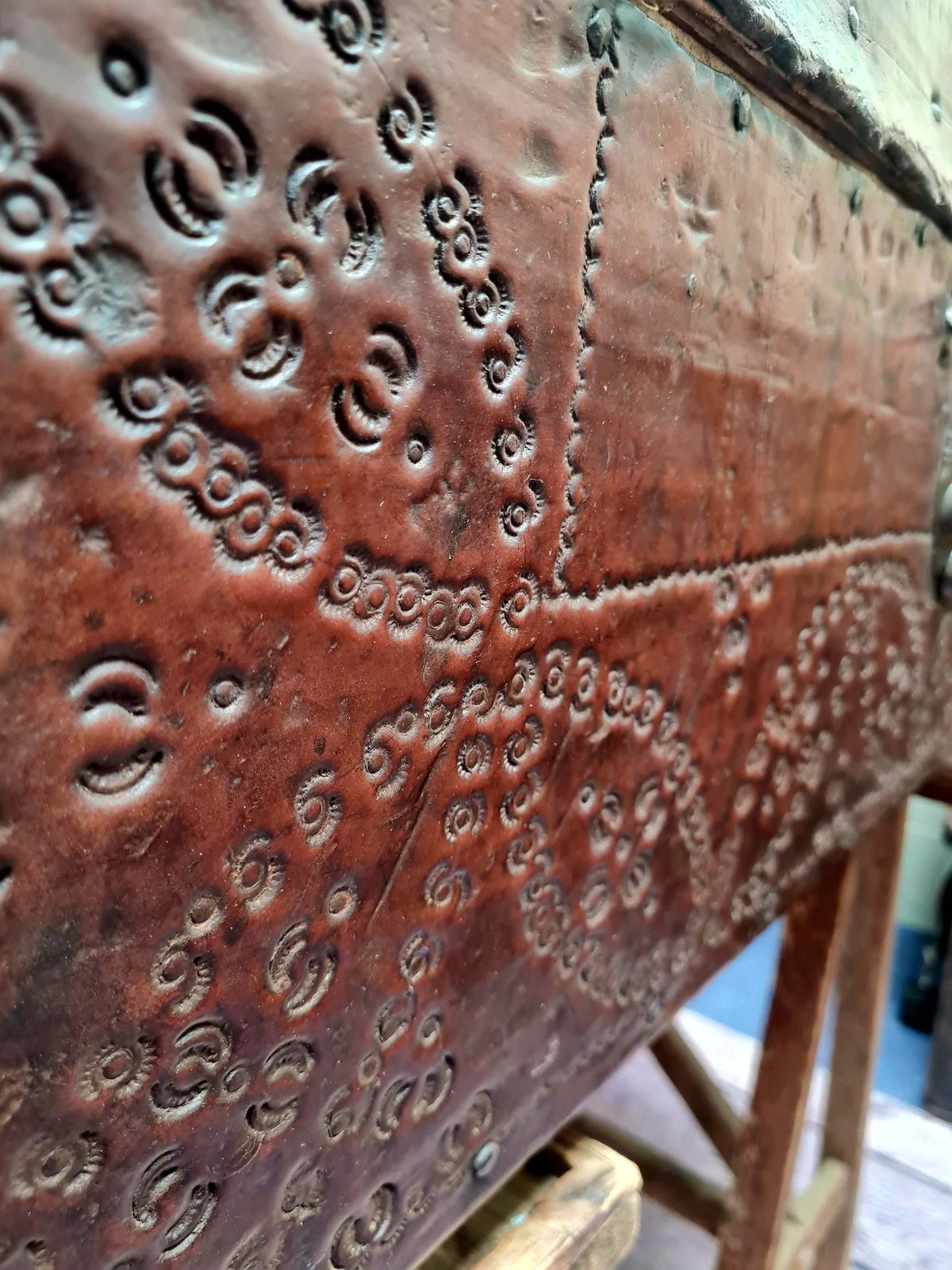 Large 18th Century Italian Studded Leather Trunk   Chest photo Furniture