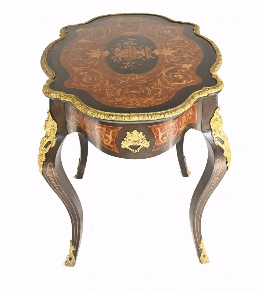 Louis XV Centre Table Marquetry Inlay Desk 1880 photo vintage