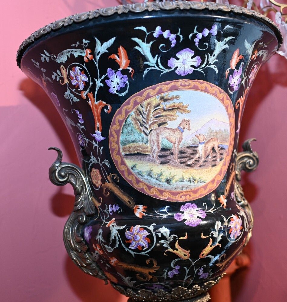 photo for sale Pair French Porcelain Campana Urns Painted Art Nouveau
