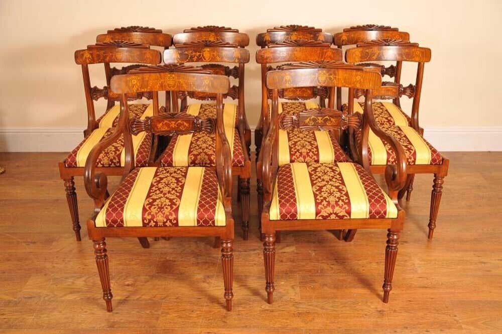 Set Regency Dining Chairs   10 Walnut Inlay Chair English photo vintage