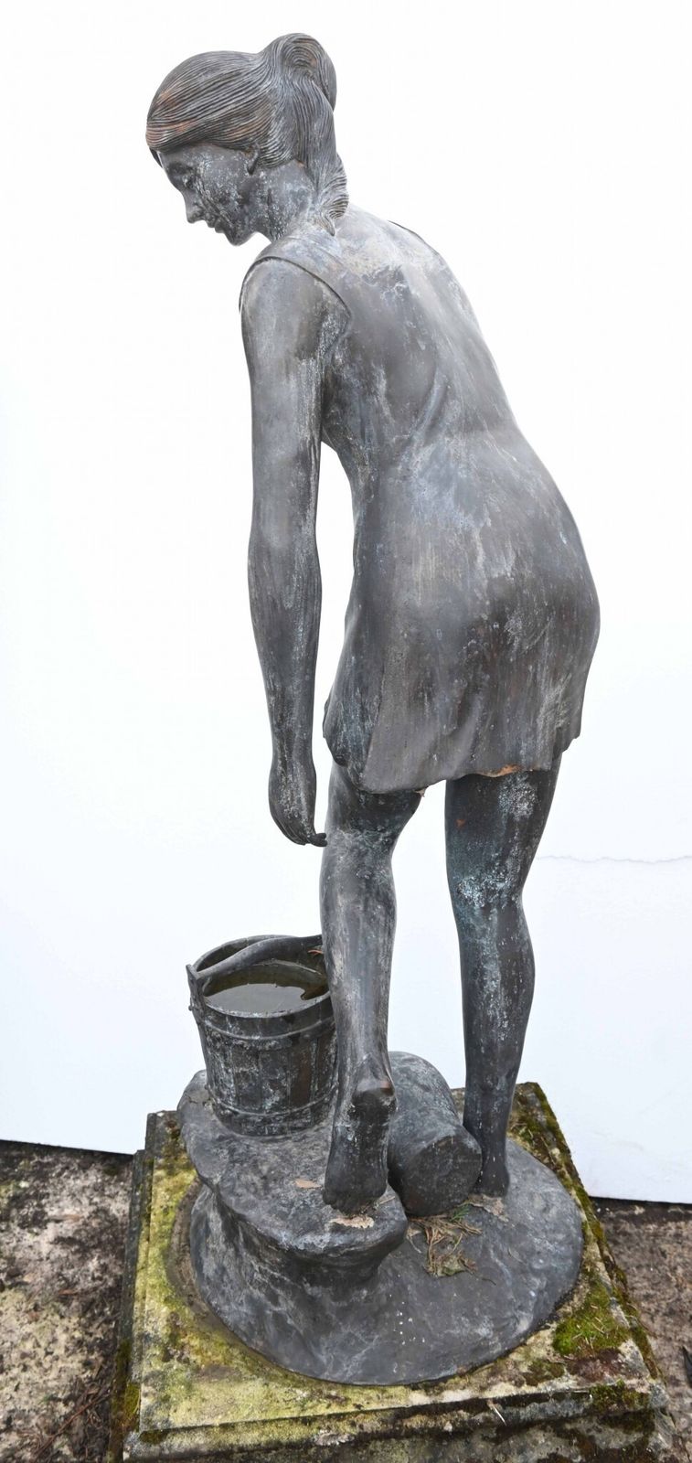 Classical Italian Bronze Water Maiden Statue Bucket Girl photo vintage