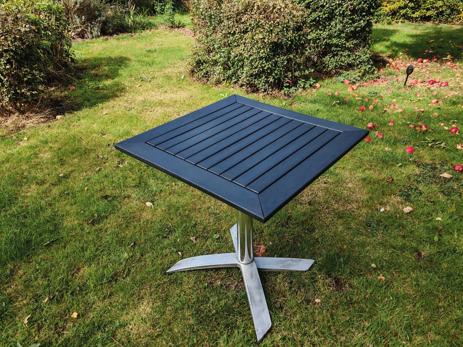 Customisable Refurbished Tilt Top Stackable Garden Tables (70cm X 70cm) Suitable For Cafes, Pubs Or Garden Usage   74cm Height Assembled