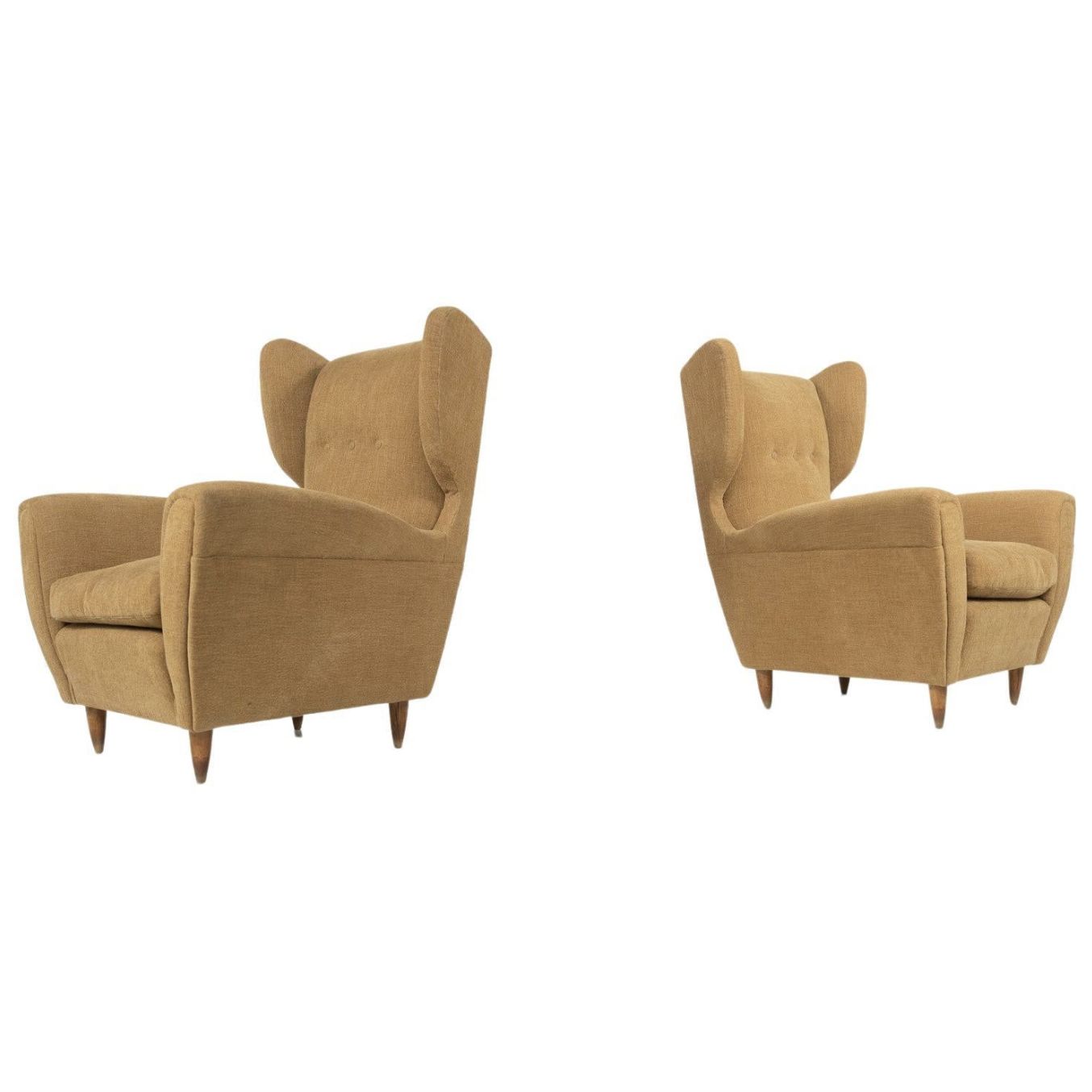 Mid Century Modern Pair Of Highback Armchairs, New Upholstery