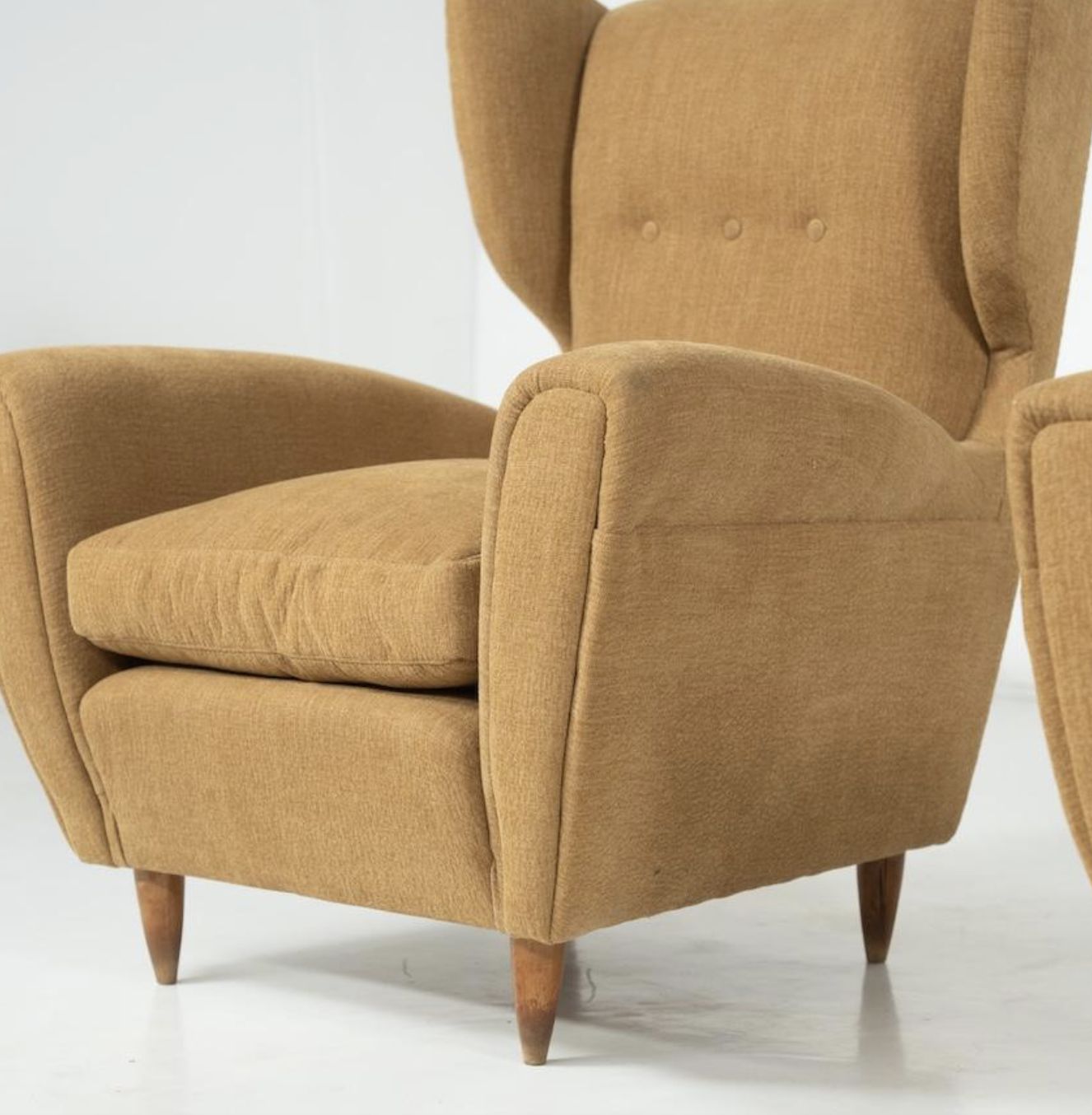 Mid Century Modern Pair Of Highback Armchairs, New Upholstery photo furniture