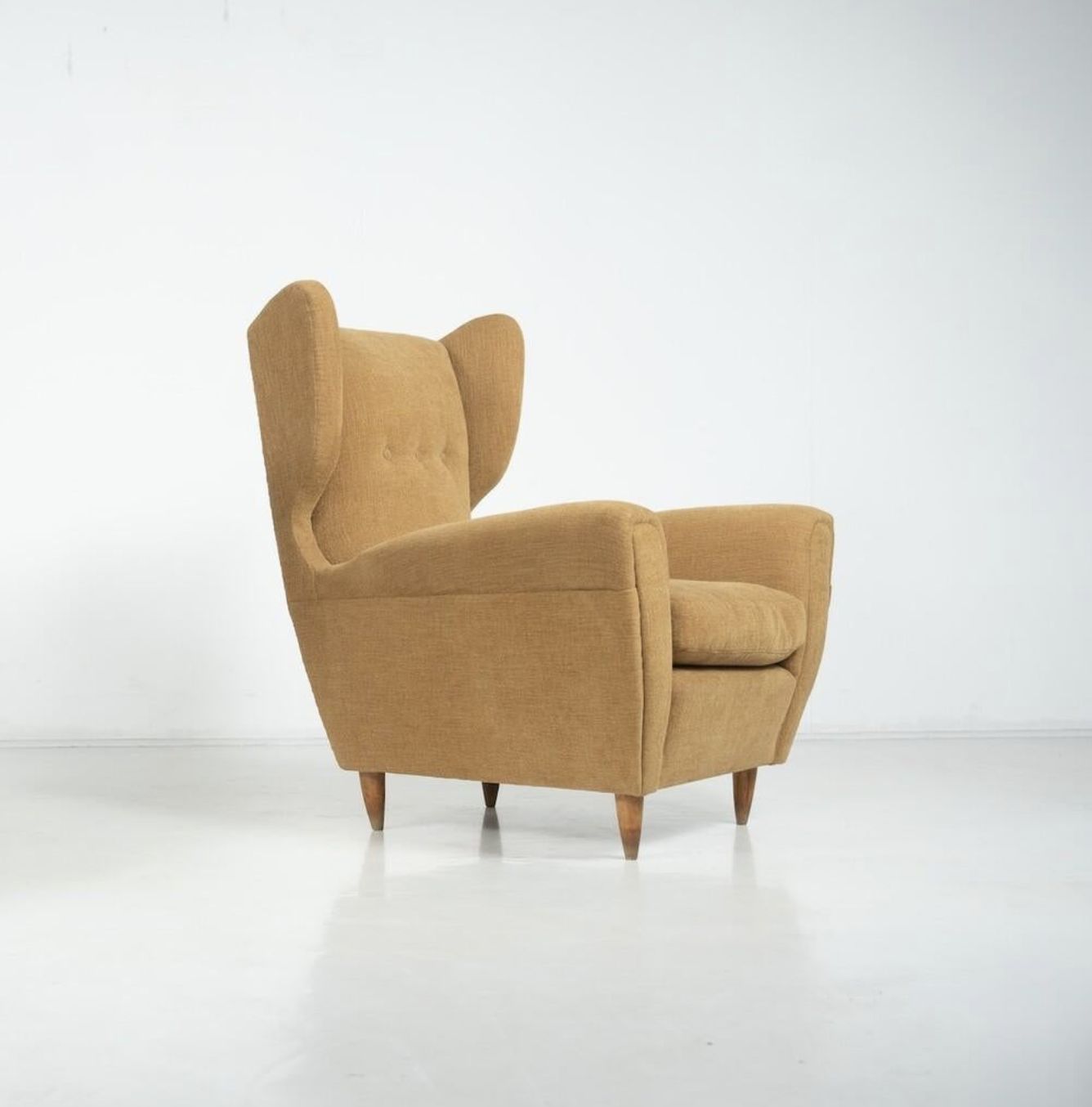 photo for sale Mid Century Modern Pair Of Highback Armchairs, New Upholstery