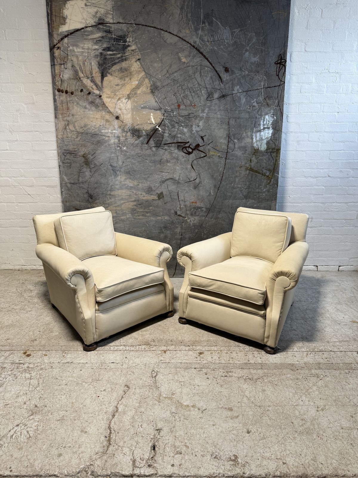 A Robust Pair Of Edwardian Armchairs In Original Leather photo for sale
