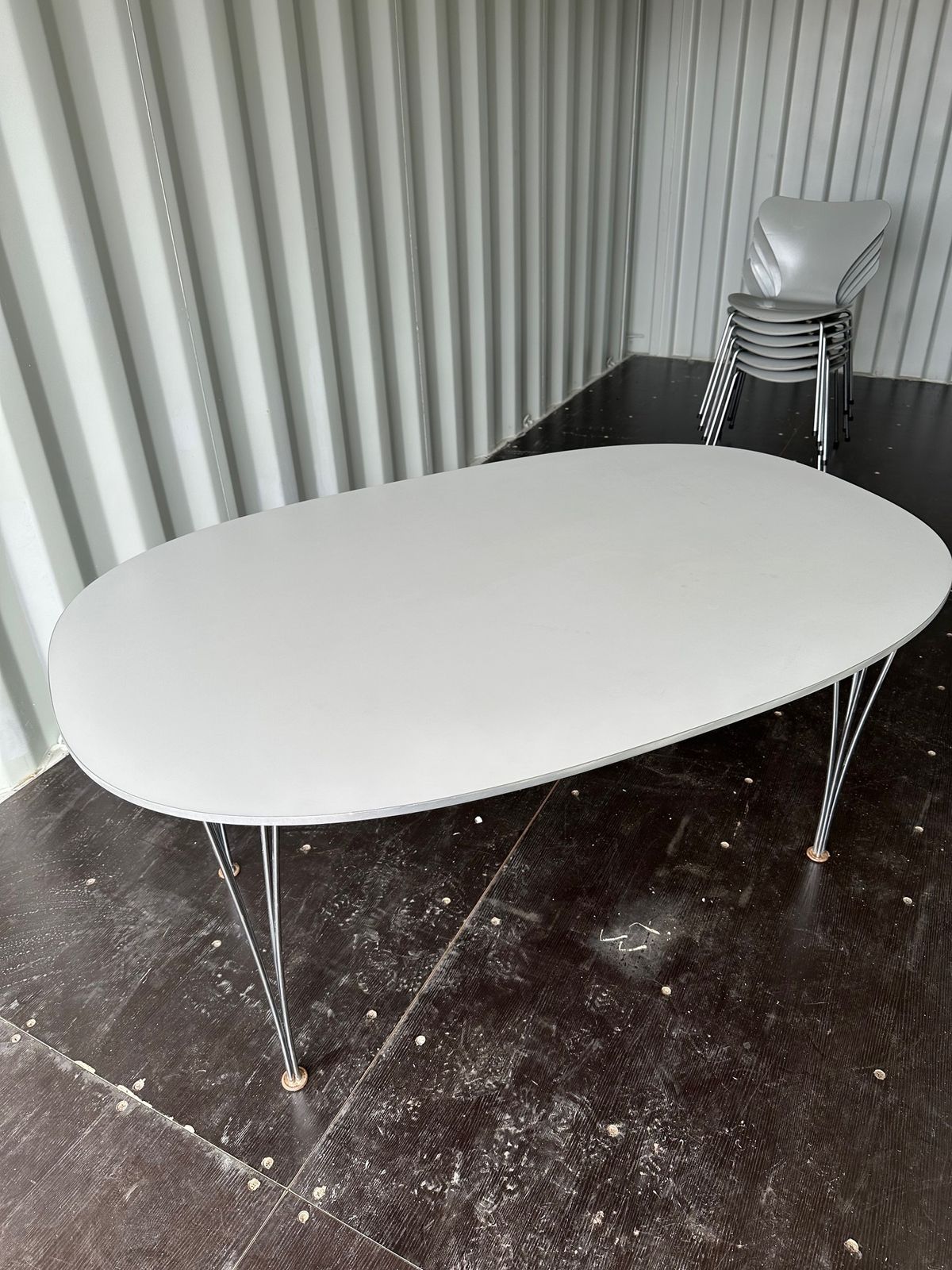 Bruno Mathsson Piet Hein  Super Elliptical Dining Table For Fritz Hansen  And Set Of Six Series Seven Chairs Model 3107 By Arne Jacobsen For Fritz Hansen