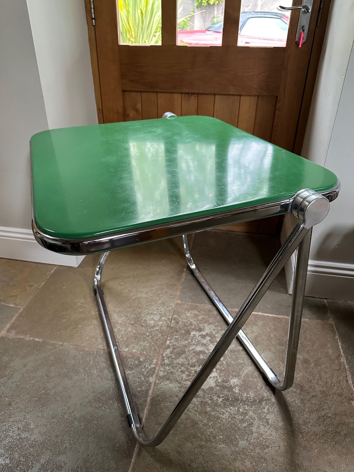 Midcentury "Platone" Green And Chrome Folding Desk By Giancarlo Piretti For Castelli, 1970s photo furniture