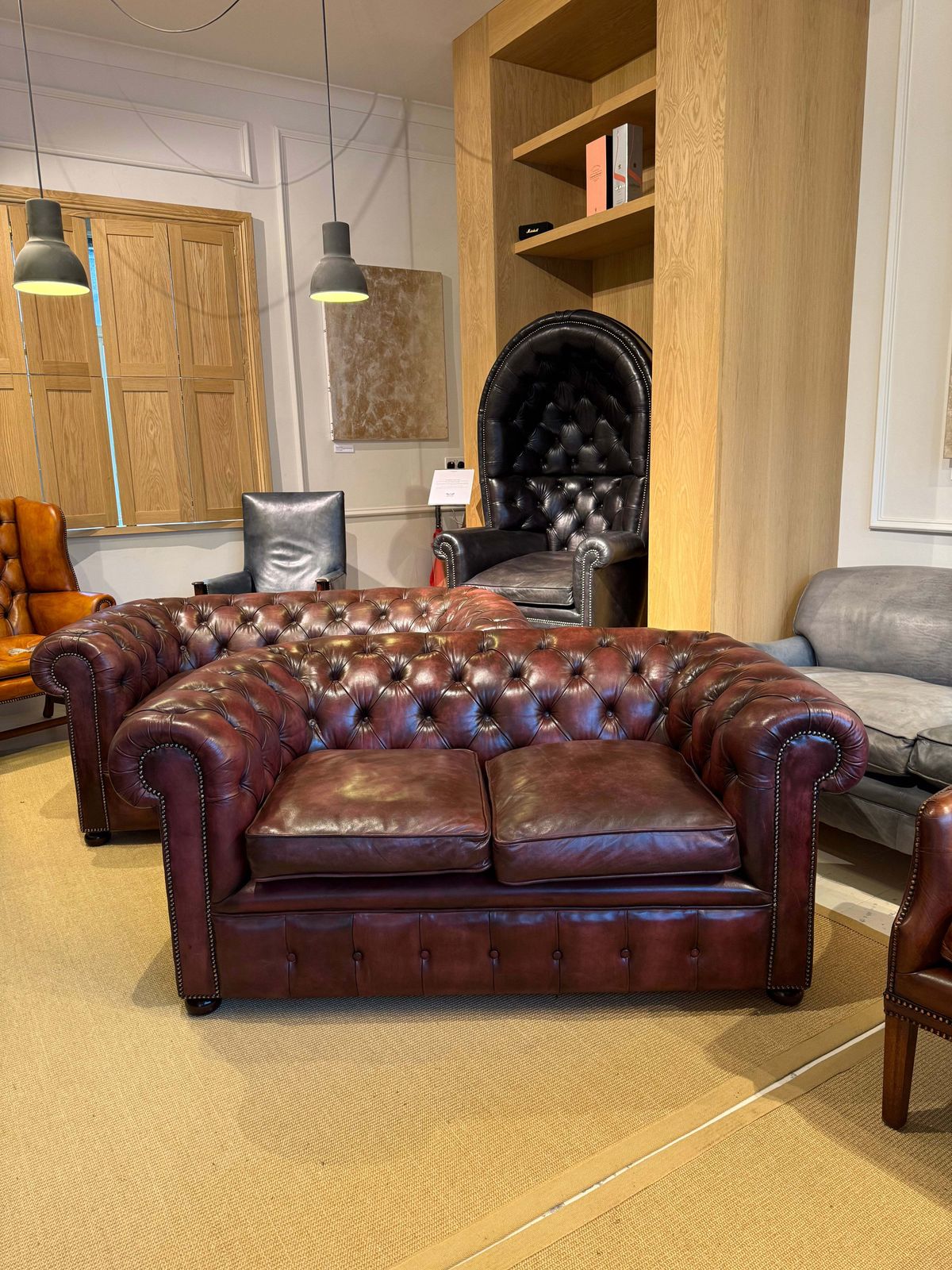 Fully Restored Matching Pair Of Mid Century Leather Chesterfield Sofas photo furniture
