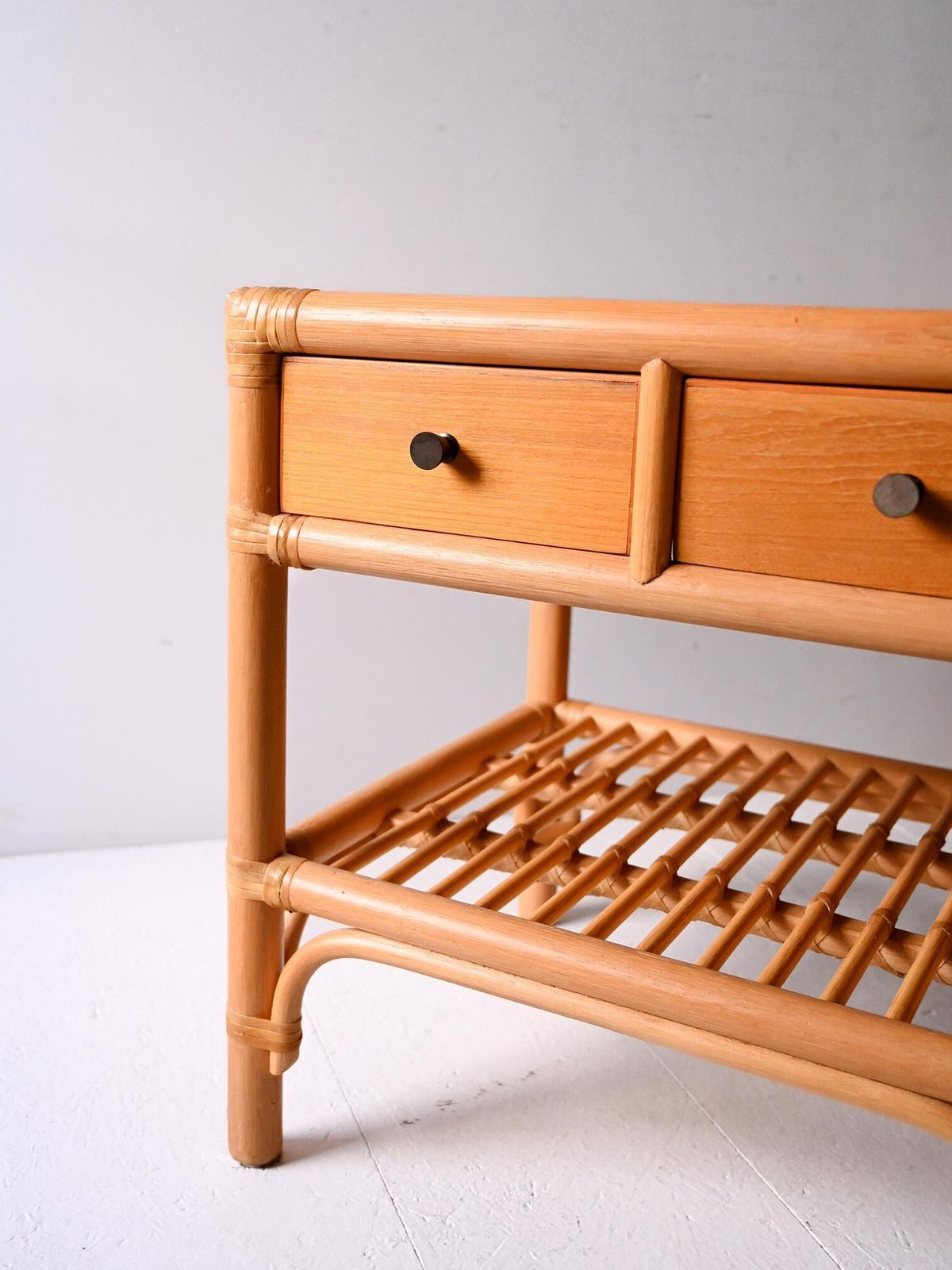 Dux Pair Of Bamboo And Woven Rattan Bedside Tables photo vinterior