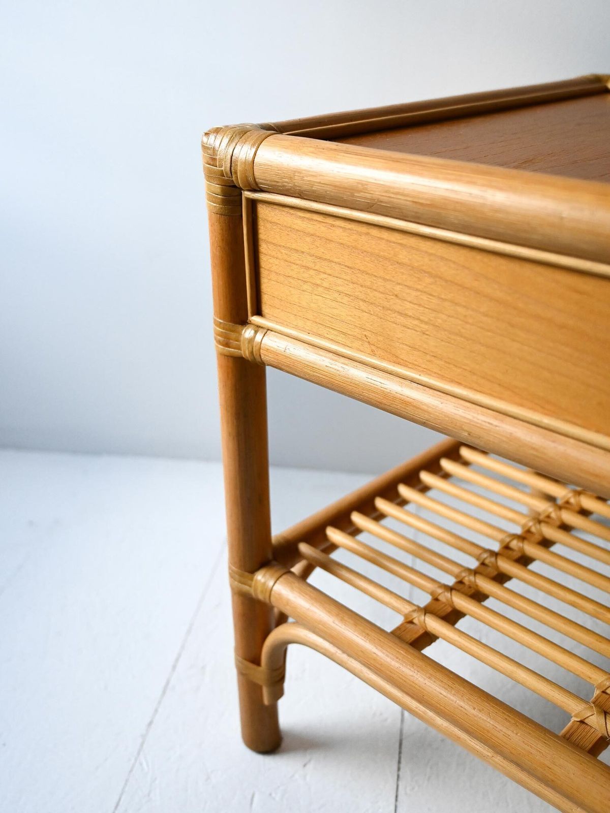 photo furniture Dux Pair Of Bamboo And Woven Rattan Bedside Tables