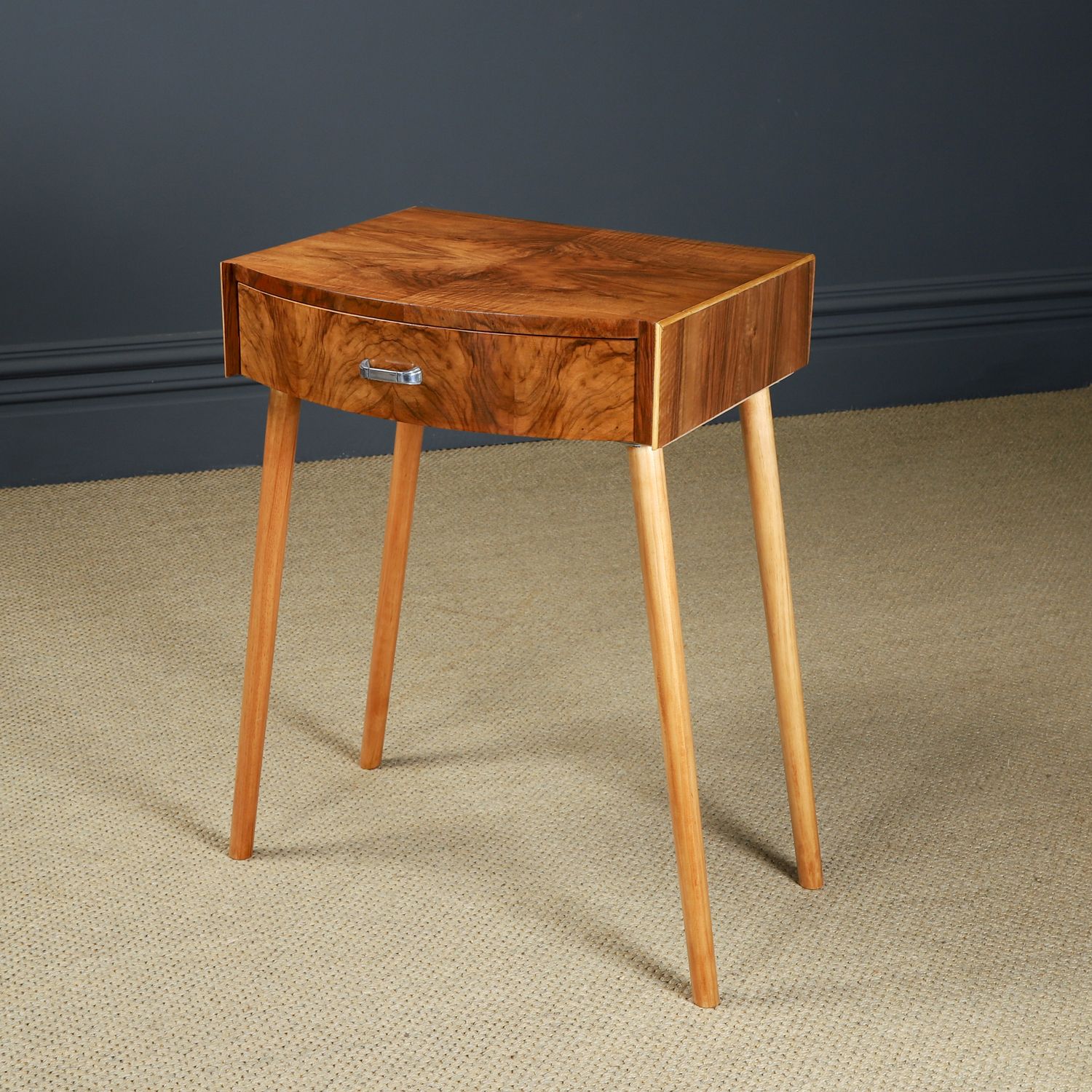 photo buy English Art Deco Walnut Side / Occasional / Bedside Table With Drawer (Circa 1930)