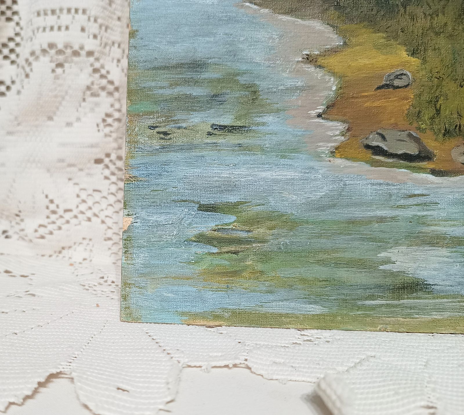 Unframed Oil Painting The Nut Hatch Bird On The Marsh Signed E R Wilson. photo vinterior