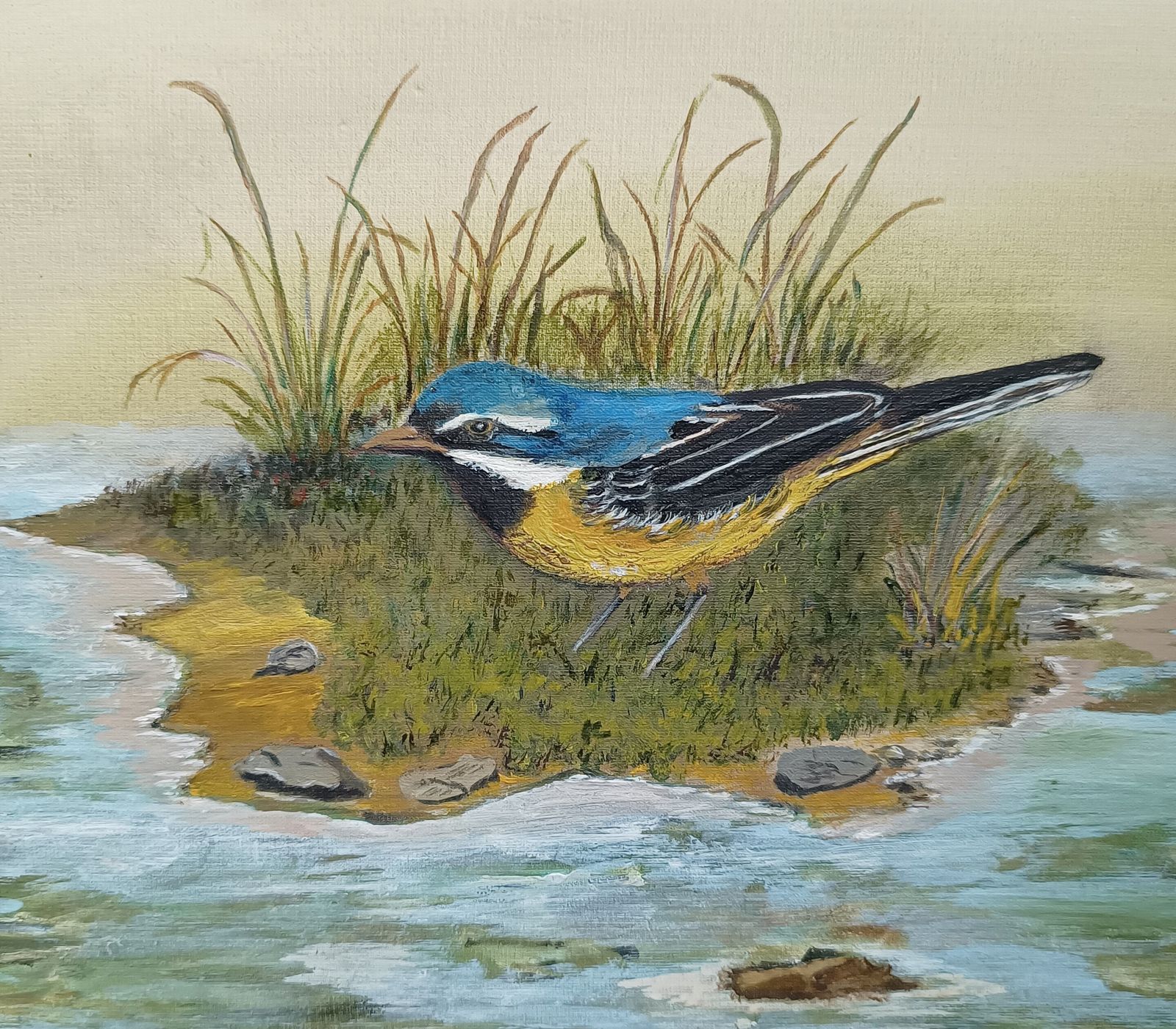 Unframed Oil Painting The Nut Hatch Bird On The Marsh Signed E R Wilson. photo buy