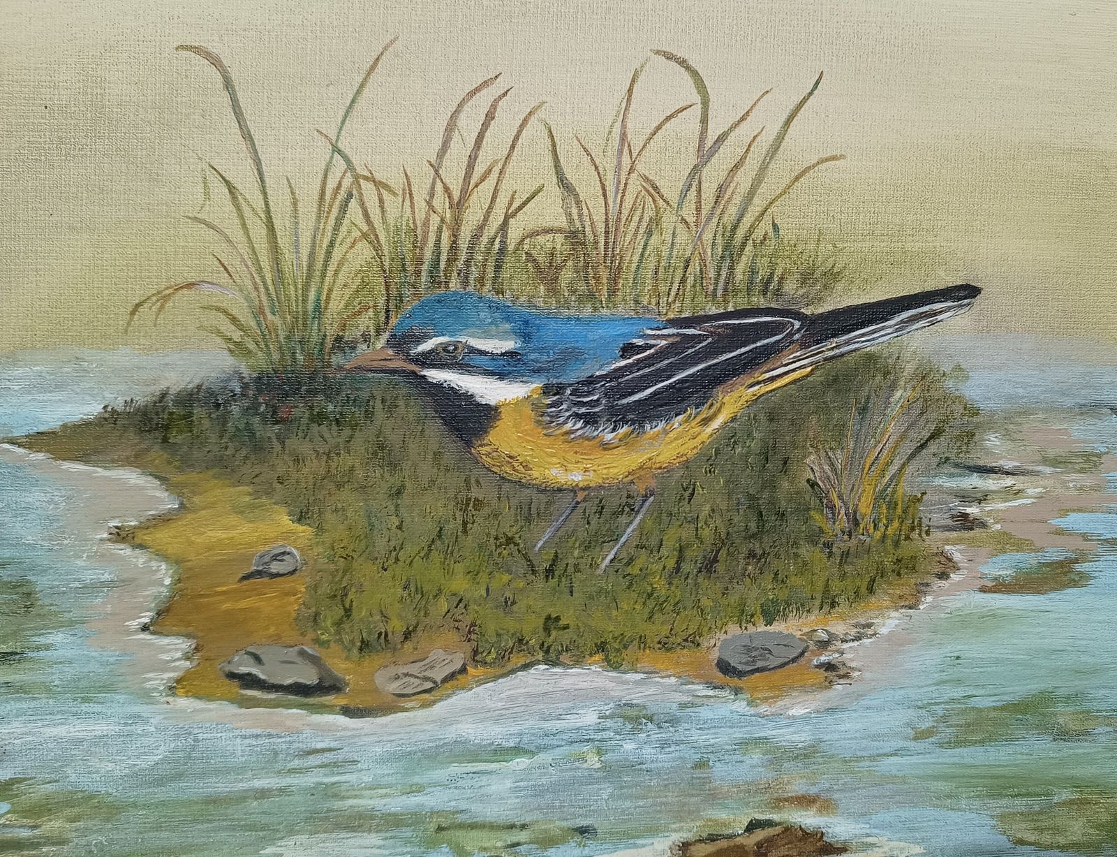 Unframed Oil Painting The Nut Hatch Bird On The Marsh Signed E R Wilson. photo furniture