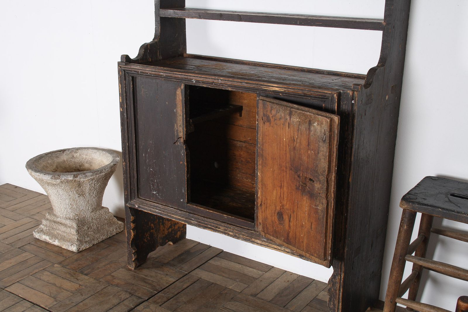 Primitive Rustic European Farmhouse Kitchen Dresser Unit With Storage Shelves photo furniture