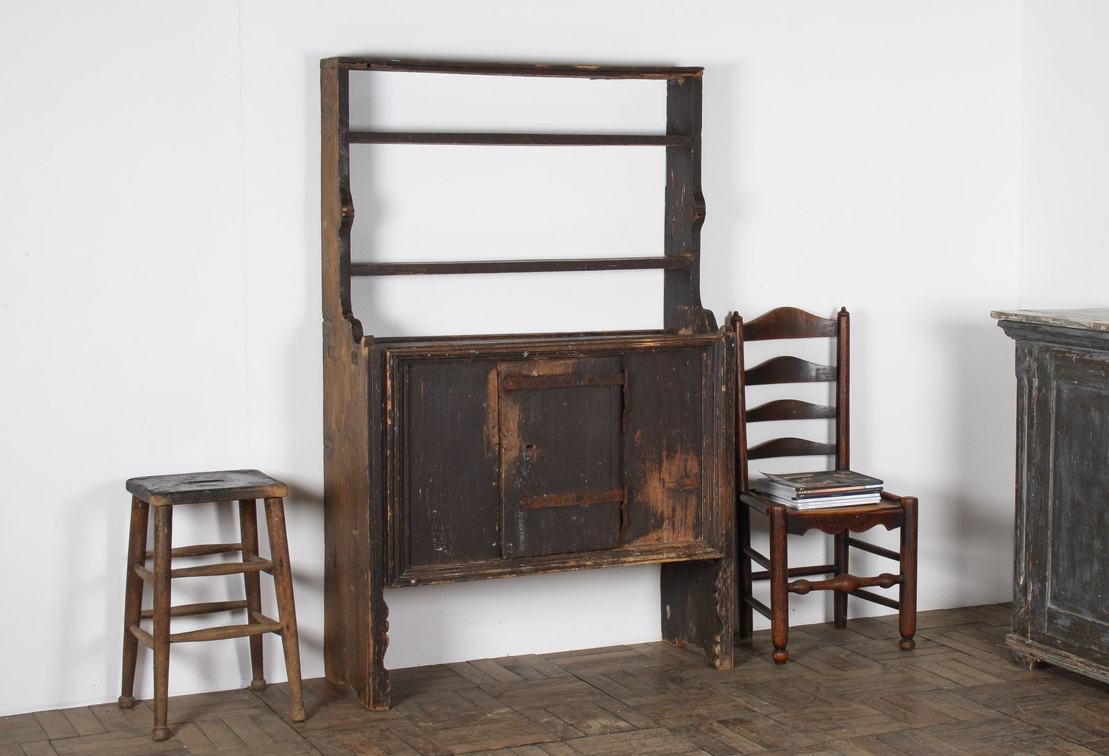 photo buy Primitive Rustic European Farmhouse Kitchen Dresser Unit With Storage Shelves