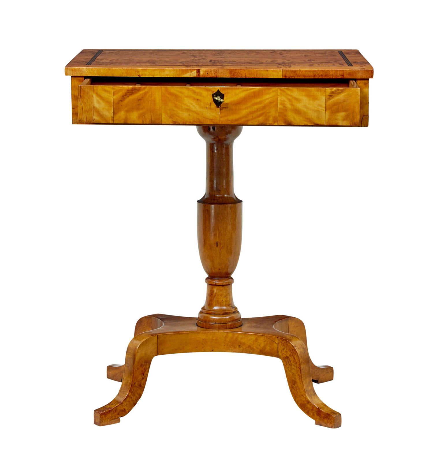 Swedish 19th Century Inlaid Empire Revival Birch Side Table photo furniture