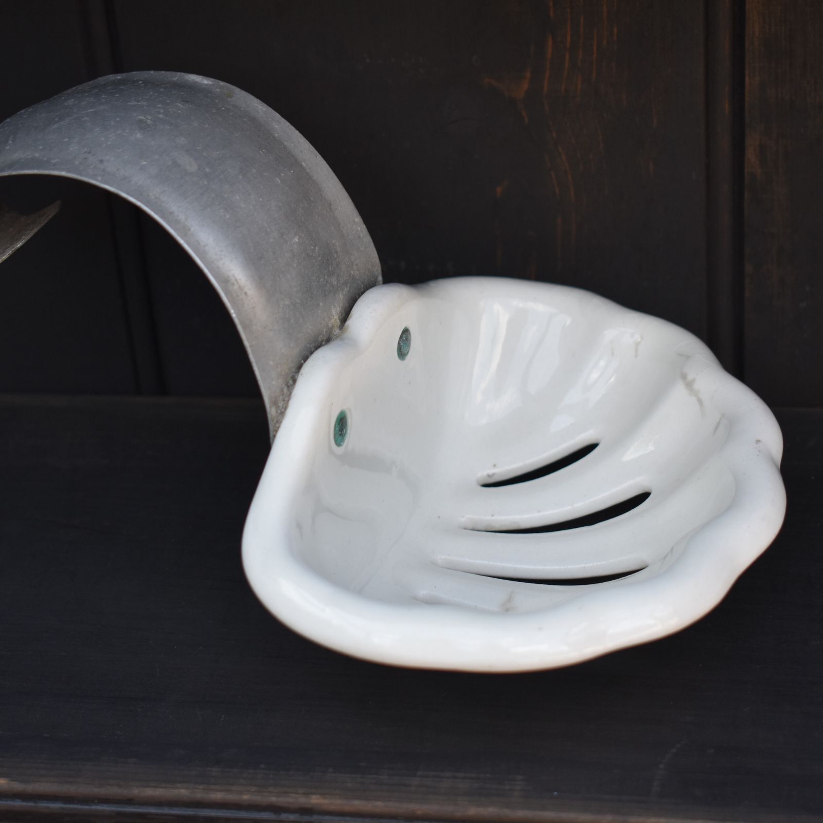 Antique Vintage French Ceramic Roll Top Bath Butterfly Wing Soap Dish photo furniture