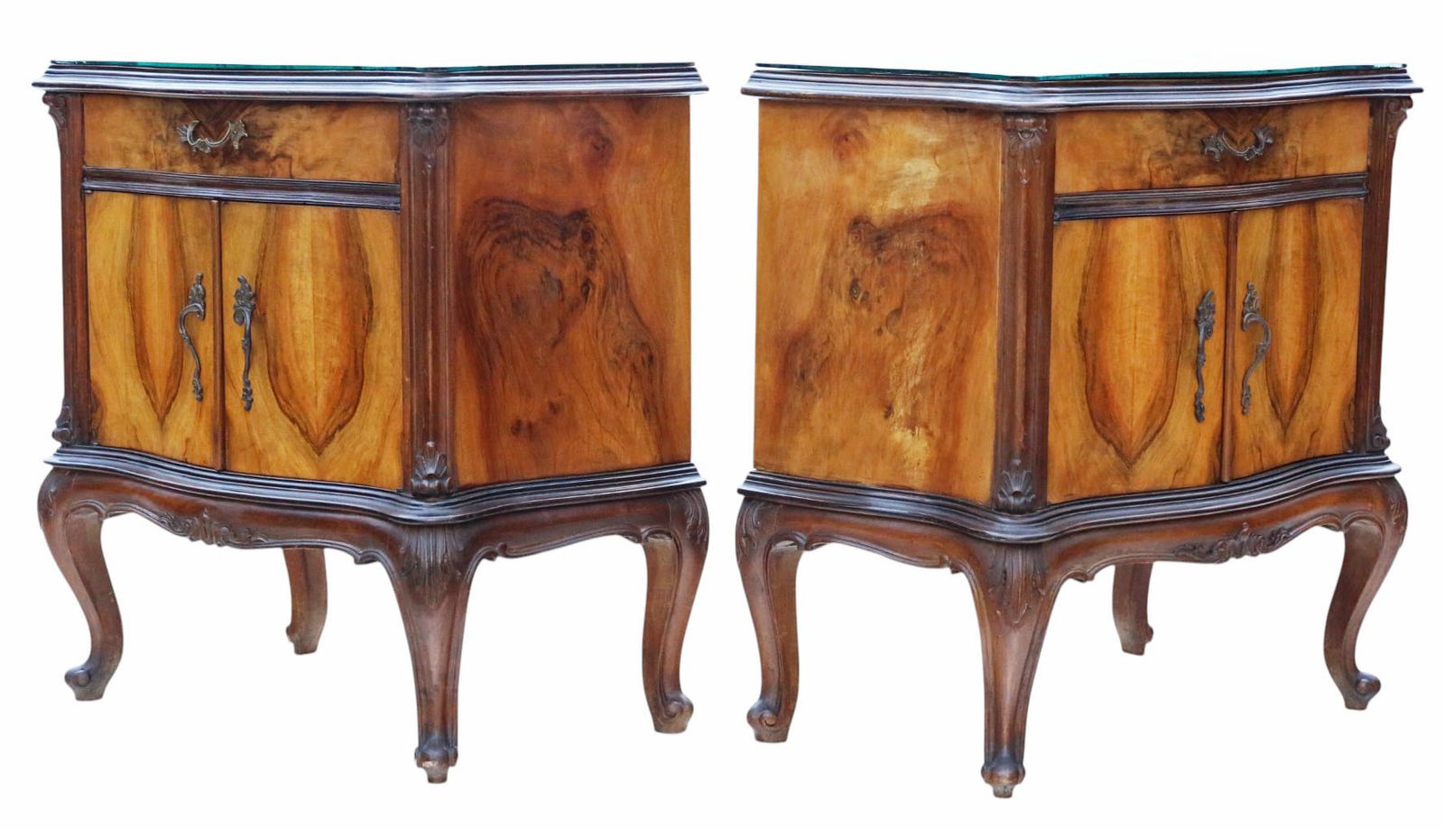 Antique Pair Of Large Early 20th Century Figured Walnut Bedside Tables / Cupboards – Quality Nightstands photo Furniture
