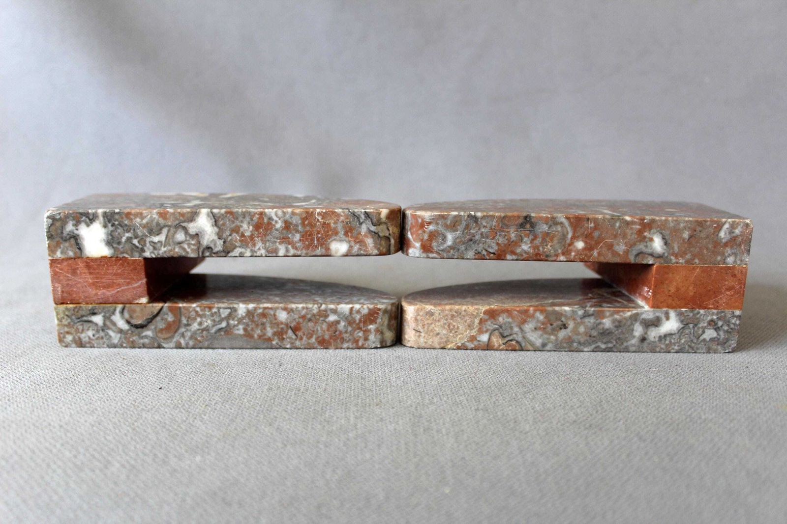 Set Of 2 Vintage Art Deco French Marble Bookends, French Art Deco Book Ends, Bookshelf Decor Desk Accessory, Library Mantlepiece, Two Tone photo vintage