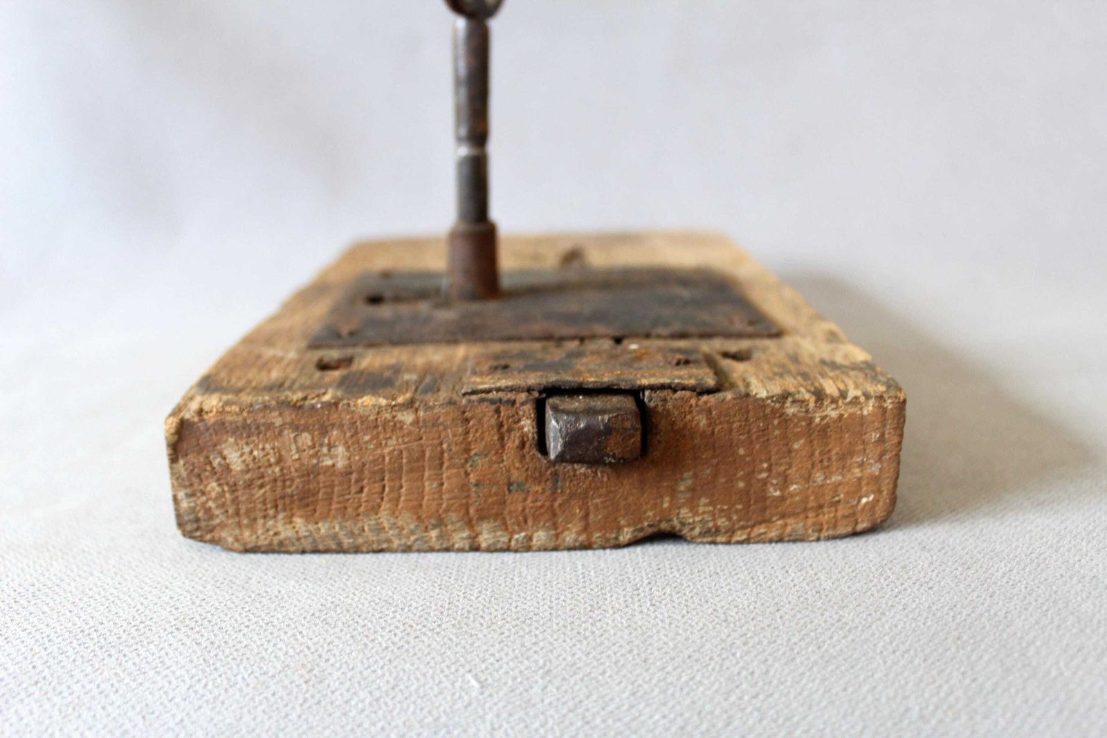 Large Antique French Farmhouse Barn Wood And Iron Door Lock With Key, Forged Iron, Hand Made, Restoration External Entrance, Country Rustic photo vintage