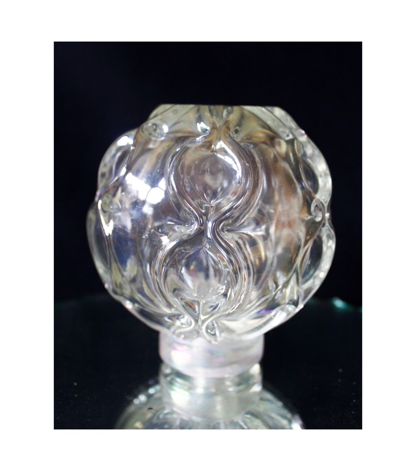 Vintage Art Ball Finial, Staircase Finial, Molded Ball, Lightly Irridescent, Geometric Shape, Bottle Vase, Clear Transparency photo furniture