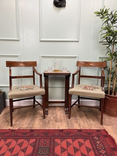 Matching Pair Of Stunning Antique Regency Mahogsny Inlaid Side Chairs Arm Chairs photo furniture