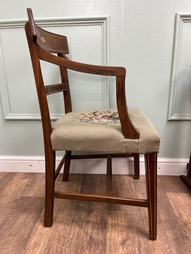 Matching Pair Of Stunning Antique Regency Mahogsny Inlaid Side Chairs Arm Chairs photo 275.0