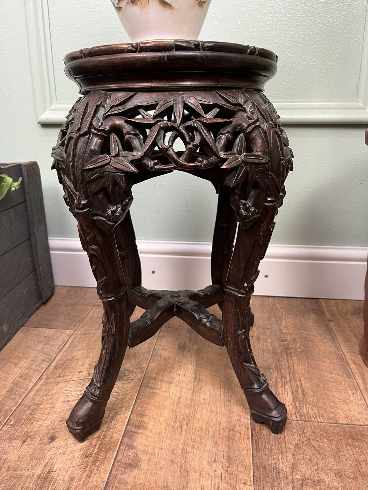 19th Century Antique Carved Chinese Side Table Jardiniere Stand Marble Top photo for sale